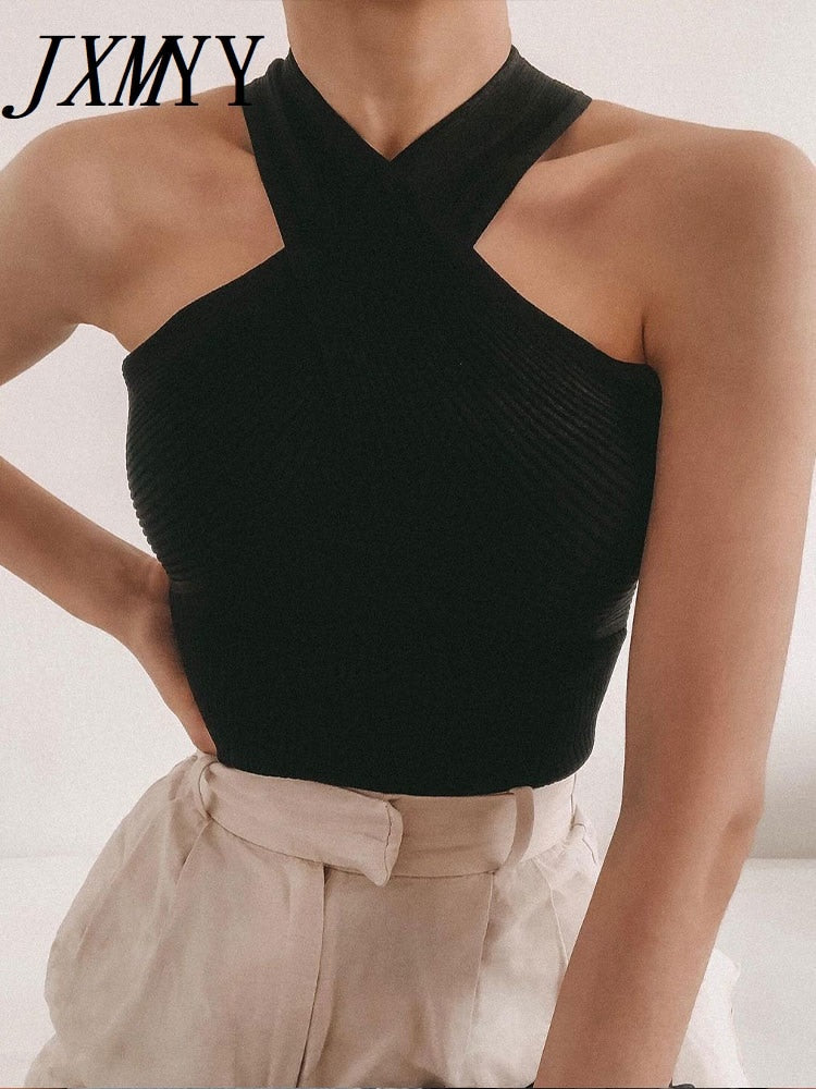 2024 Women's Summer Fashion Solid Sleeveless Knitted Vest Top - Y2K Casual Crop Cami Blouse for Beach, Party & Everyday Wear