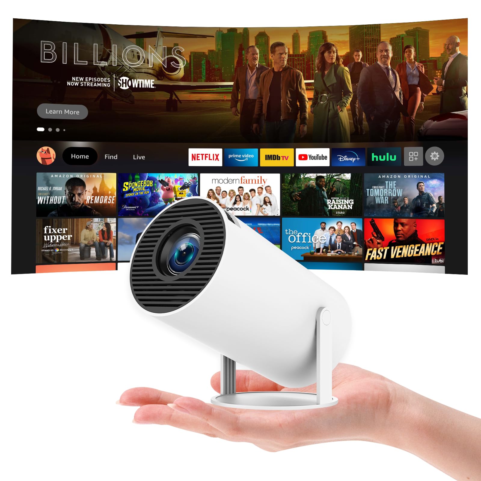 4K Mini Projector - Portable WiFi 6 Video Projector with Android 11, Full HD 1080P Support for Smartphone/PC/Laptop/Fire Stick, 180° Rotatable HDMI Home Theater Projector - Perfect for Movie Nights, Gaming & Outdoor Camping