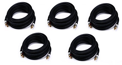 5-Pack Premium 2 RCA to 2 RCA Male/Male 22AWG Audio Cable - 50 Feet Black (CNE588452) - Perfect for Home Theater, Car Audio & DJ Equipment Connections