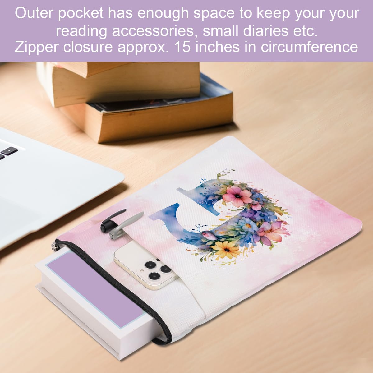 Personalized Floral Book Sleeve with Zipper - Custom Monogrammed Book Cover Protector for Women & Girls | Perfect Gift for Book Lovers, Bachelorette Parties, Bridal Showers, Graduations & Birthdays | Great for Reading, Travel & Daily Commute