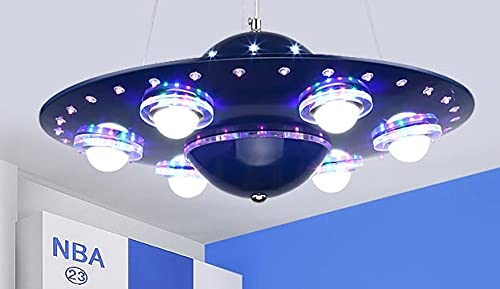 XUXUWA UFO Kids Room Pendant Light with Remote Control - Blue LED Hanging Lamp for Children's Bedroom, Nursery & Playroom - 50cm Diameter Modern Ceiling Fixture for Baby Room Decor & Ambient Lighting