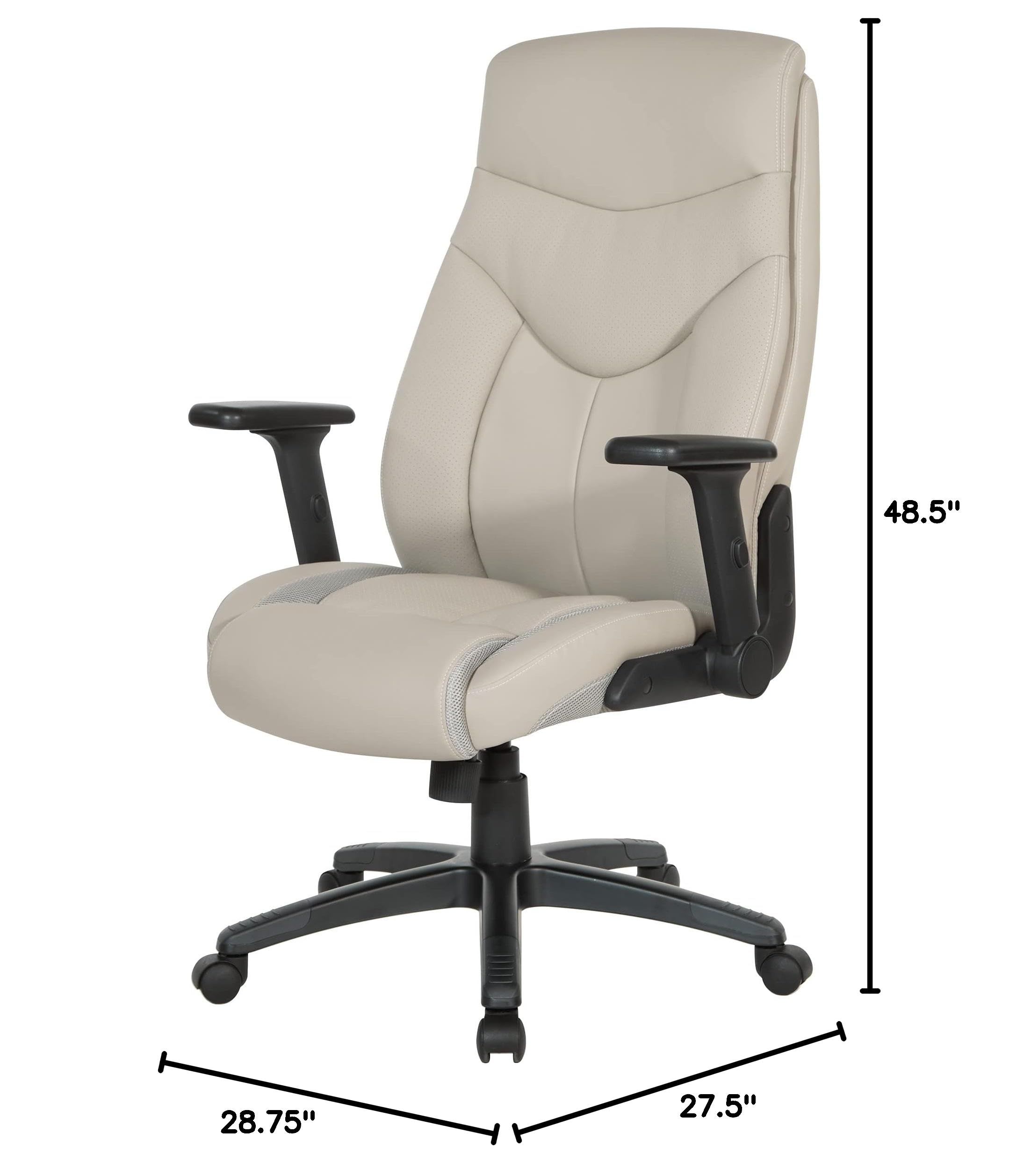 Office Star Executive High Back Bonded Leather Office Chair with Thick Padded Seat & Adjustable Height - Flip Arms, Taupe - Perfect for Home Office, Conference Rooms & Executive Workspaces
