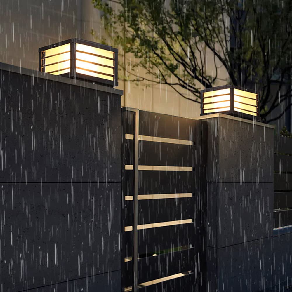 SLAWA Outdoor Solar Post Lights - Waterproof Black Square Column Lantern with 3000K Warm LED for Courtyard, Garden, Patio & Pathway Lighting - Perfect for Landscape Decor, Driveway Illumination & Backyard Ambience