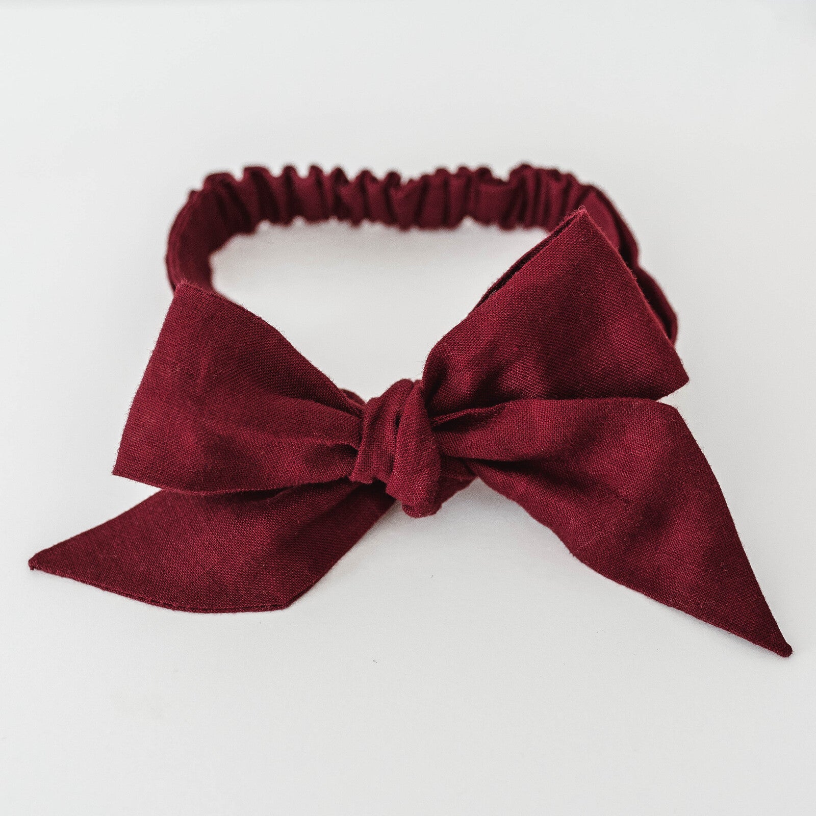 Snuggle Hunny Linen Bow Pre-Tied Headband for Women - Burgundy Red Hair Accessory for Wedding, Party & Everyday Wear