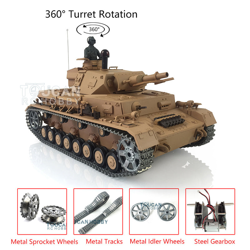 Henglong 1/16 7.0 RC Tank 3858 Panzer IV F Radio Control Upgraded Military Model with 360° Rotating Turret, Metal Tracks & Sprocket Wheel - Perfect for Collectors, Battle Simulation & Outdoor RC Tank Racing