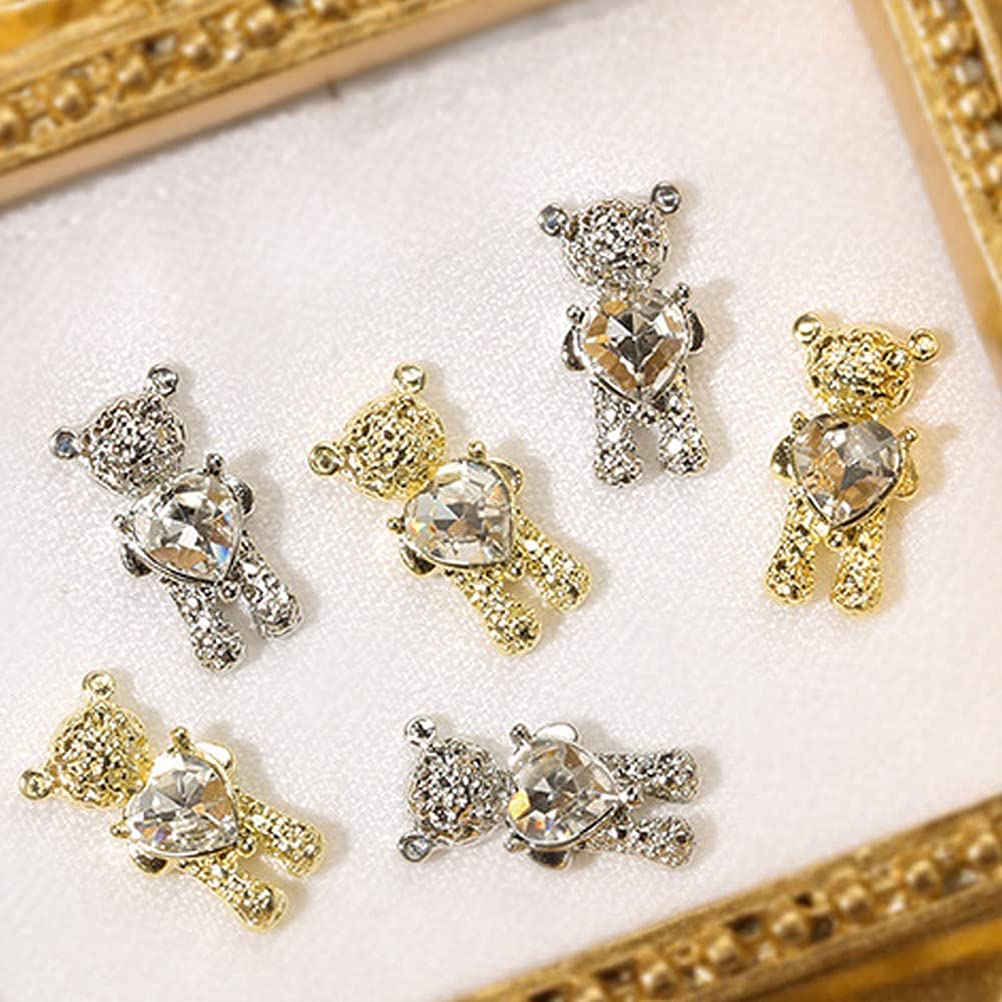 10Pcs 3D Metal Bear Nail Art Charms - Cute Crystal Nail Jewelry Decorations Set for Women & Girls DIY Manicure | Perfect for Parties, Weddings & Nail Salon Designs
