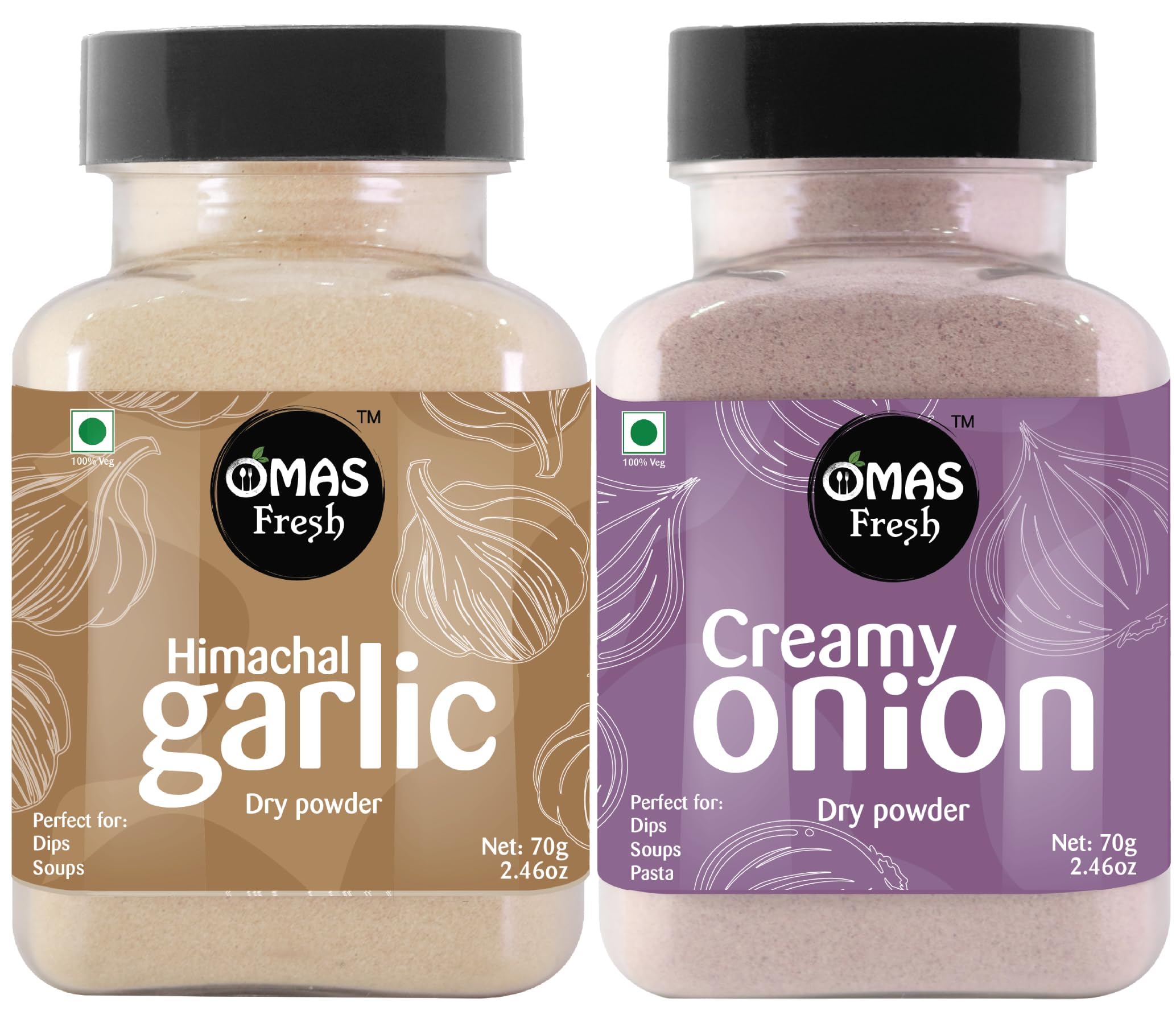 Omas Fresh Garlic Powder & Onion Powder Combo (Dehydrated, 140g) - All-Natural Seasoning for Garlic Bread, Soups, Curries, Sauces & More | Perfect for Cooking, Baking & Meal Prep