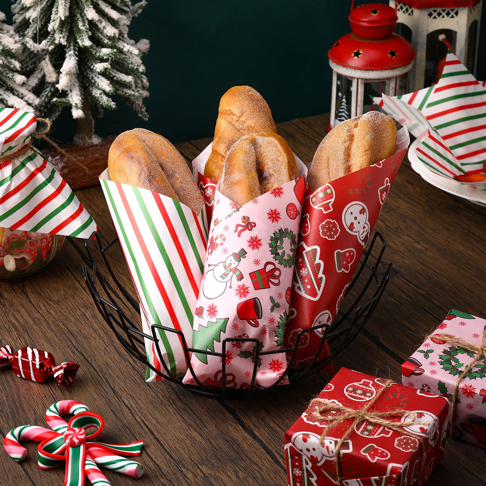 150 Pcs Christmas Wax Paper Sheets - Food Wrapping & Grease Resistant Parchment Paper for Holiday Baking, Kitchen, Picnics | Winter Snowman Tree Design Waterproof Oil Proof Liner