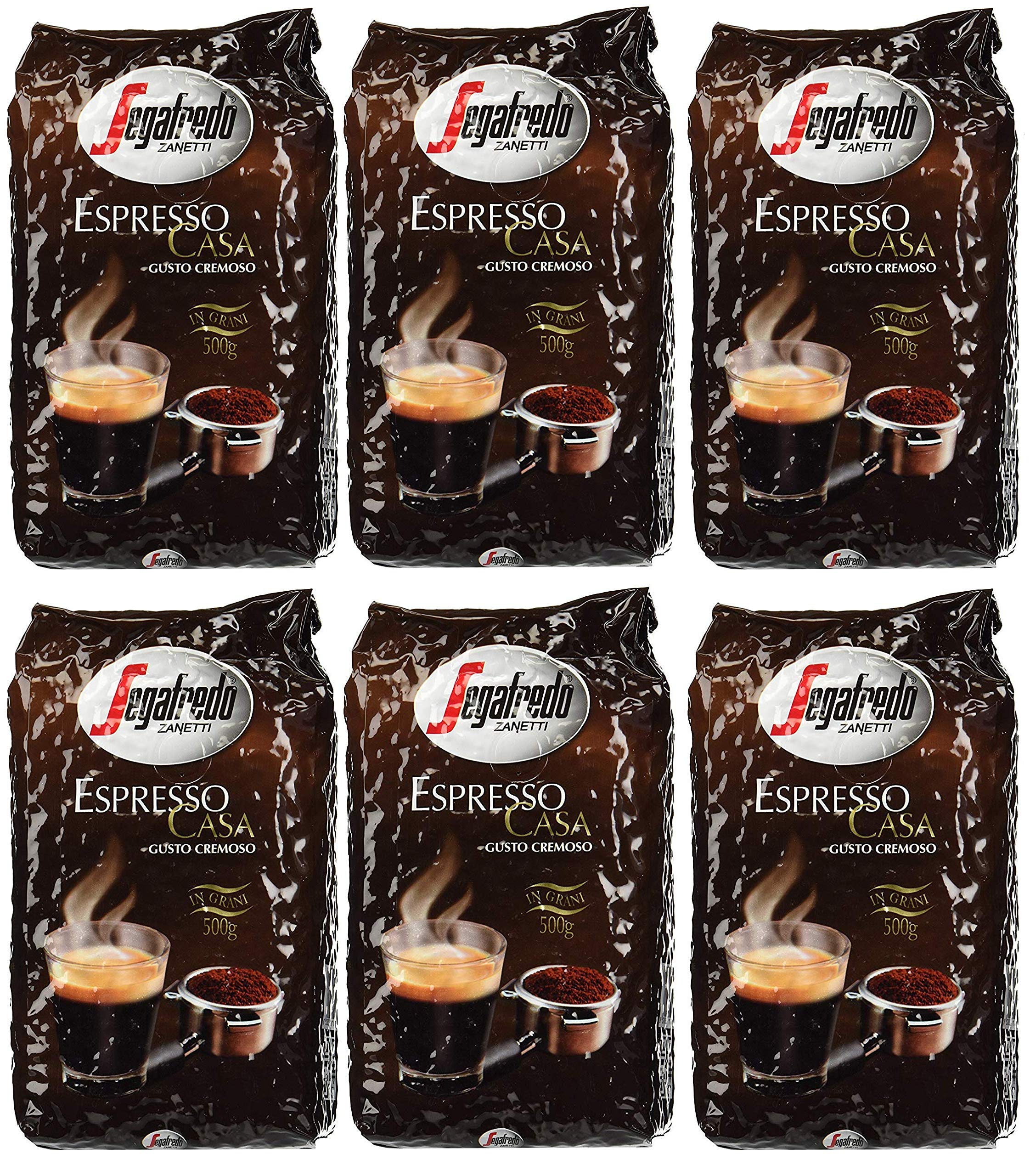Segafredo Zanetti Espresso Casa Whole Bean Coffee - 17.6oz (500g) Bag, Pack of 6, Premium Italian Roast - Perfect for Home Brewing, Espresso Machines & Coffee Lovers