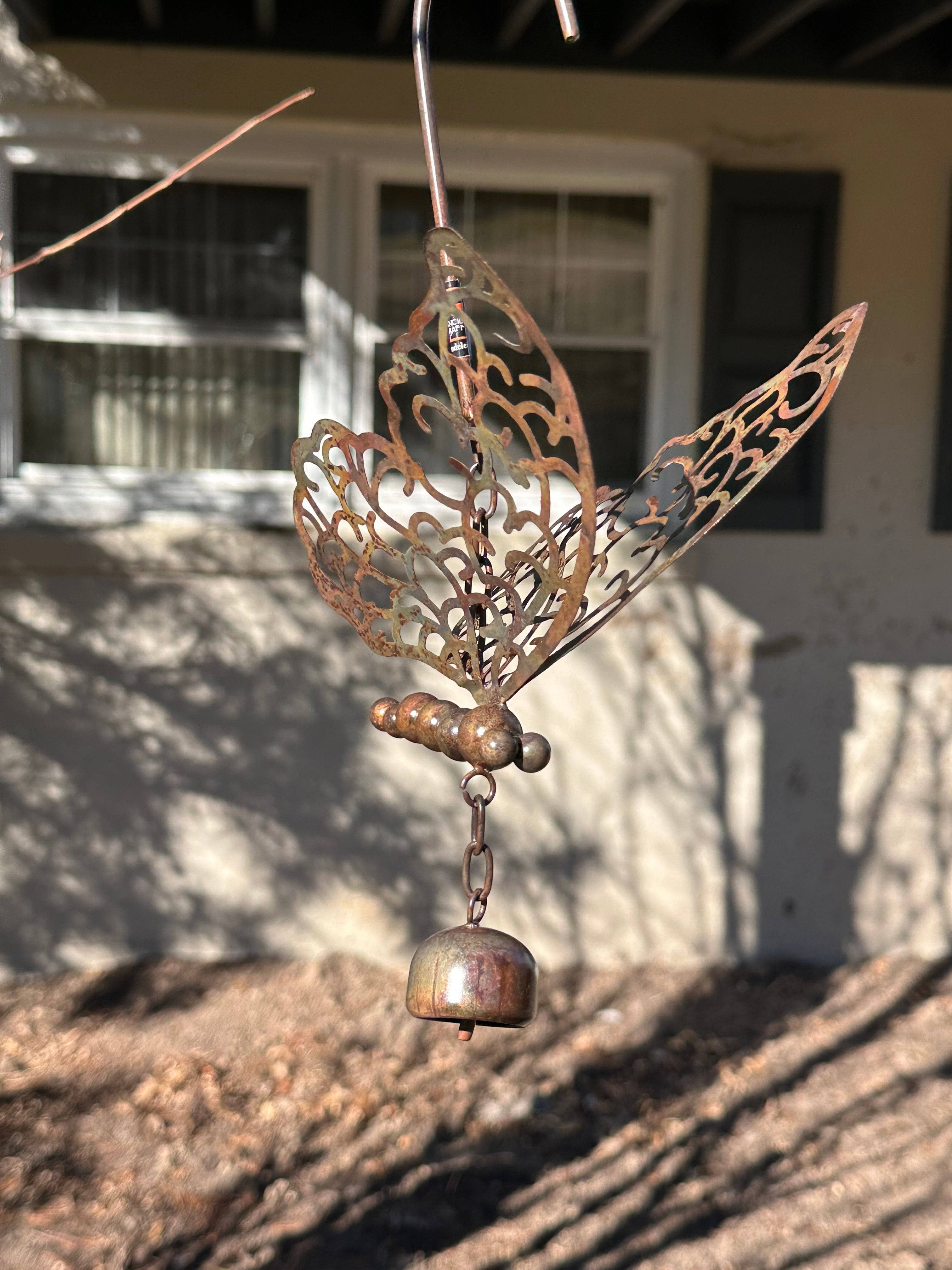 Handmade Hanging Butterfly with Bell Ornament - Wind Chime for Garden, Patio, Nursery & Home Decor