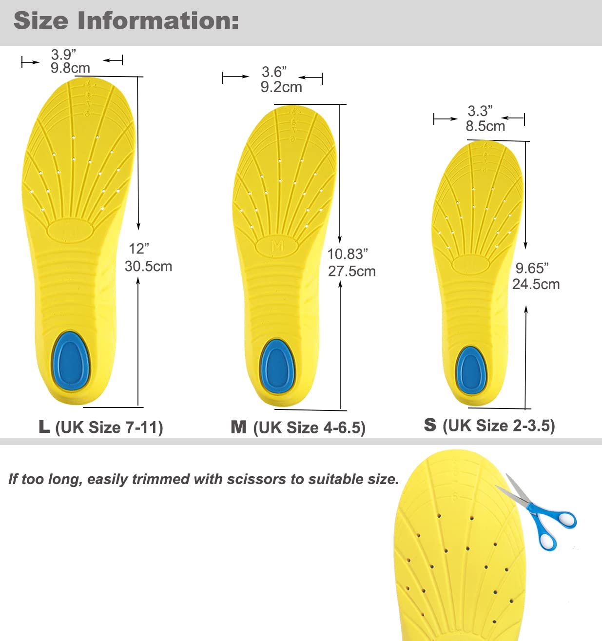 Premium Memory Foam Shoe Insoles for Women, Men & Kids - Arch Support, Cushioning & Shock Absorption to Relieve Foot Pain (Size S: Women 5-6/Kids 2-5) - Perfect for Running, Walking & Daily Comfort