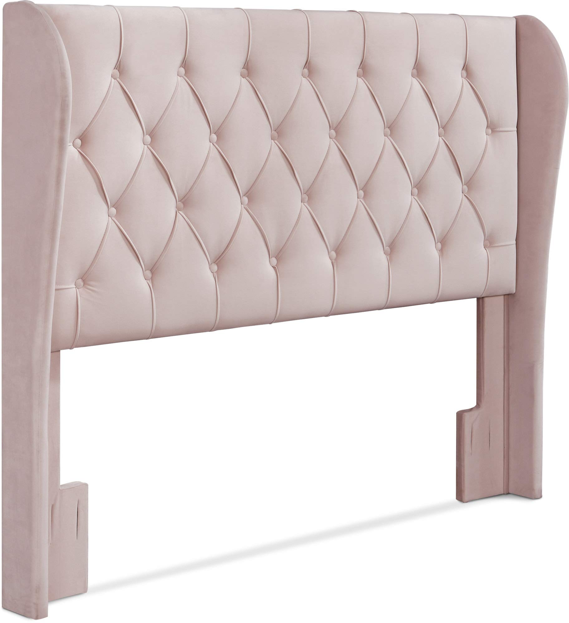 Modern Wingback Upholstered Headboard with Diamond-Tufting - Soft Fabric Queen Size Bed Frame - Blush Pink Bedroom Accent Furniture for Master Bedroom, Guest Room & Nursery Decor