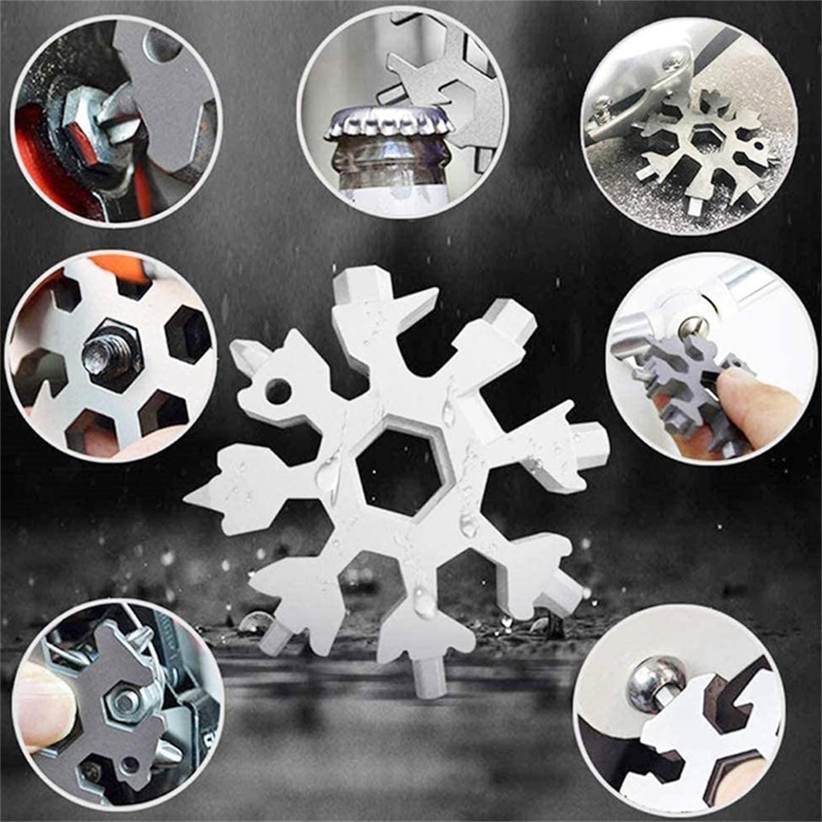 18-in-1 Snowflake Multi Tool Keychain - Compact Screwdriver, Wrench & Bottle Opener - Durable Pocket Tool for Men (Black) - Perfect for Camping, Hiking, Car Repair & Everyday Carry