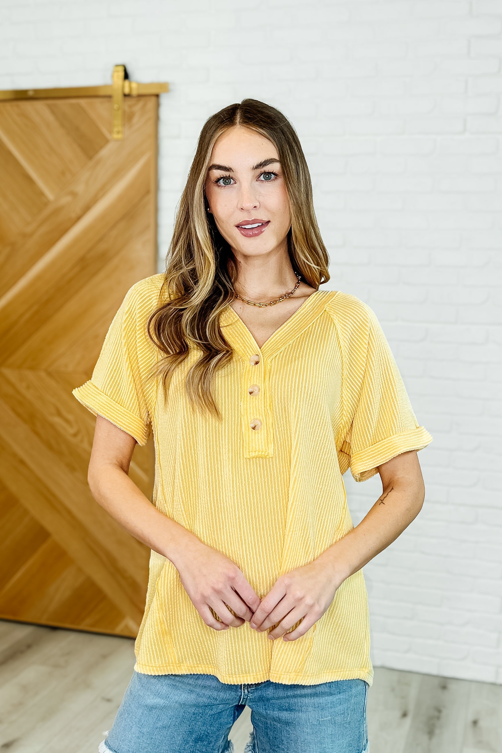 Plain and Sassy V Neck Tee in Lemonade - Soft Cotton Women's T-Shirt for Casual Wear, Summer Outfits & Layering