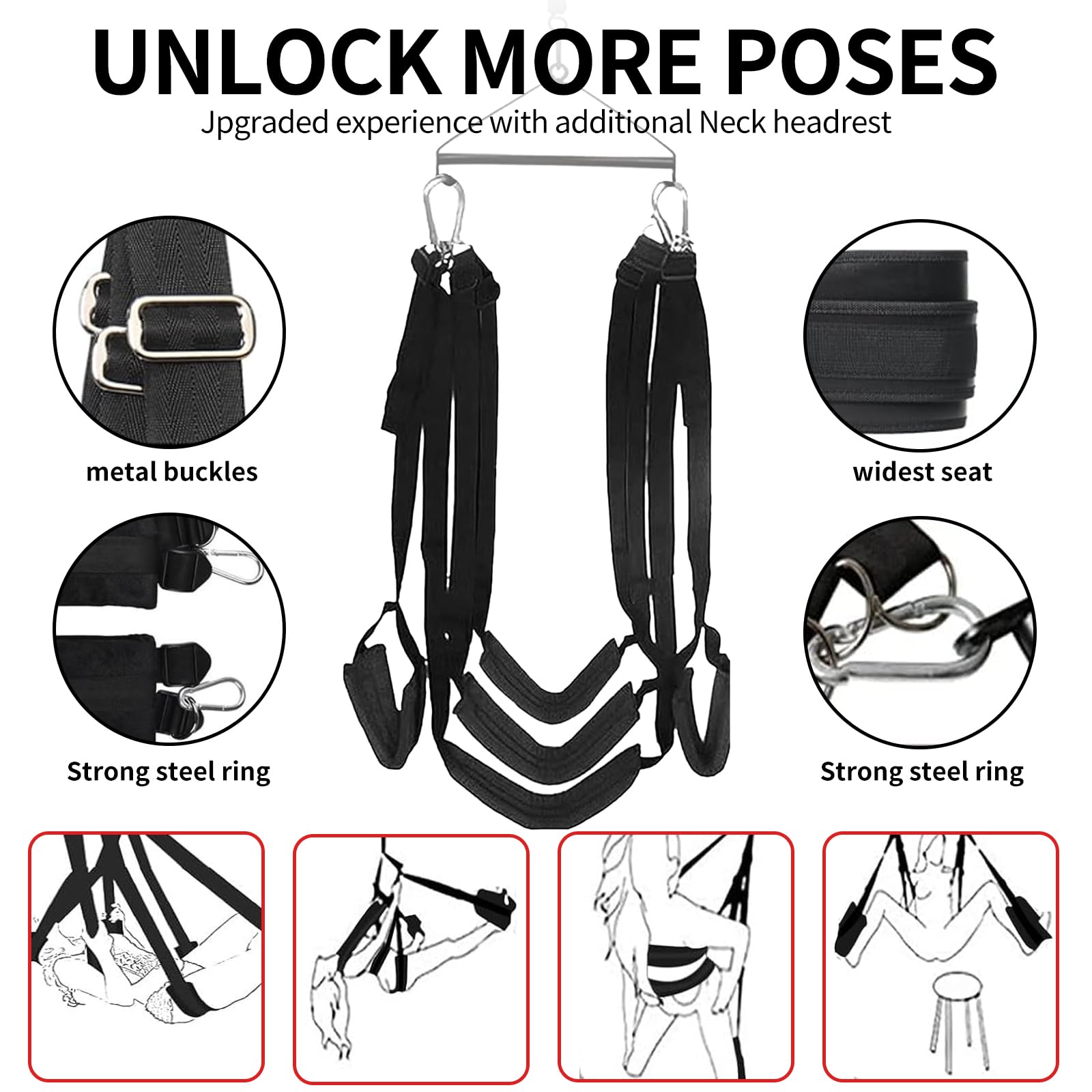 Premium 360-Degree Spinning BDSM Sex Swing for Couples - Heavy Duty Steel Triangle Frame with Comfortable Widened Pads, Supports Up to 800 lbs - Perfect for Indoor Bondage Play & Spice Up Your Bedroom Life