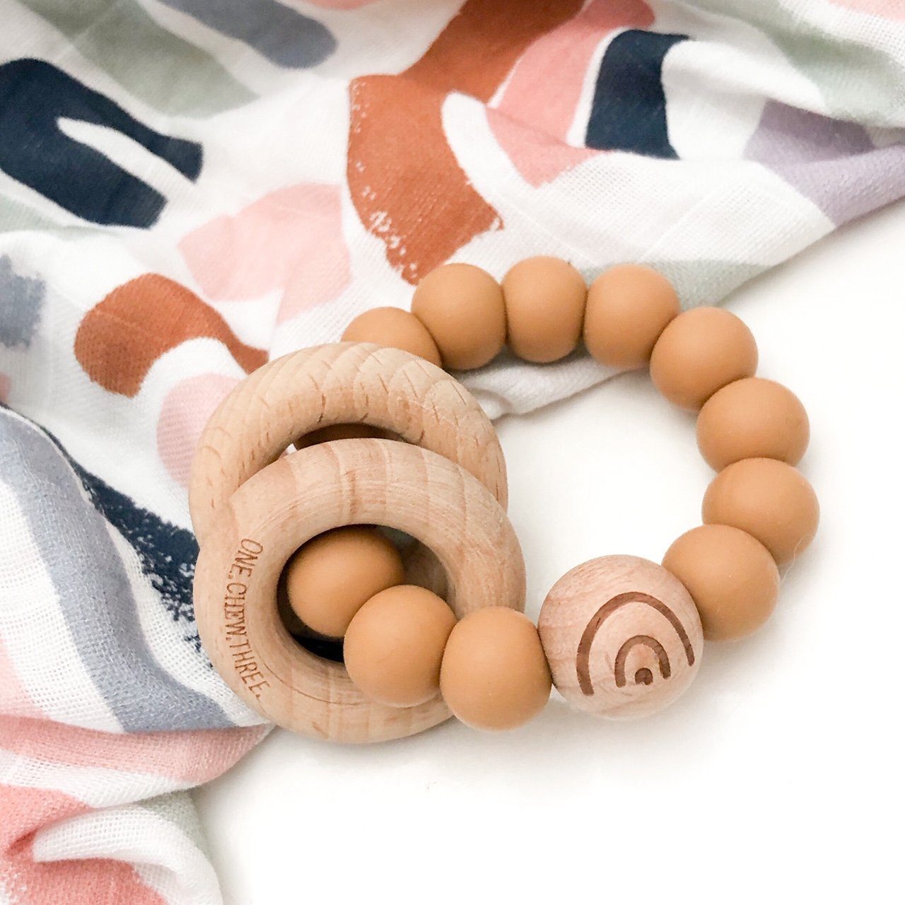 Natural Wooden Teether & Rattle for Babies - Organic Maple Wood Chew Toy with BPA-Free Silicone Cover | Perfect for Soothing Teething Pain & Sensory Play