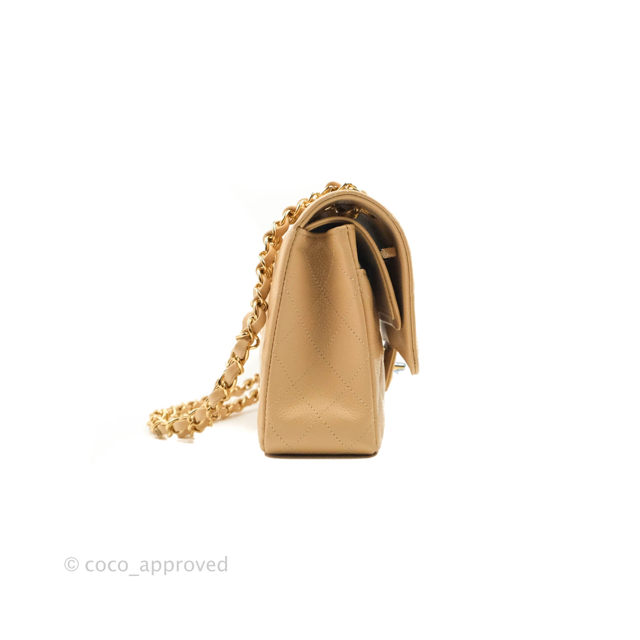 Chanel Classic M/L Medium Flap Bag Quilted Beige Caviar Leather with Gold Hardware - Luxury Handbag for Women, Perfect for Parties, Work & Everyday Use
