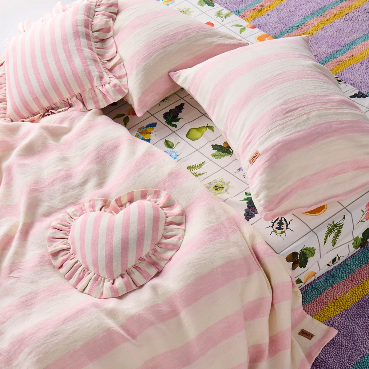 Candy Stripe Linen Pillowcases - Soft Breathable Bedding Set of 2 for Home Decor & Guest Room Styling