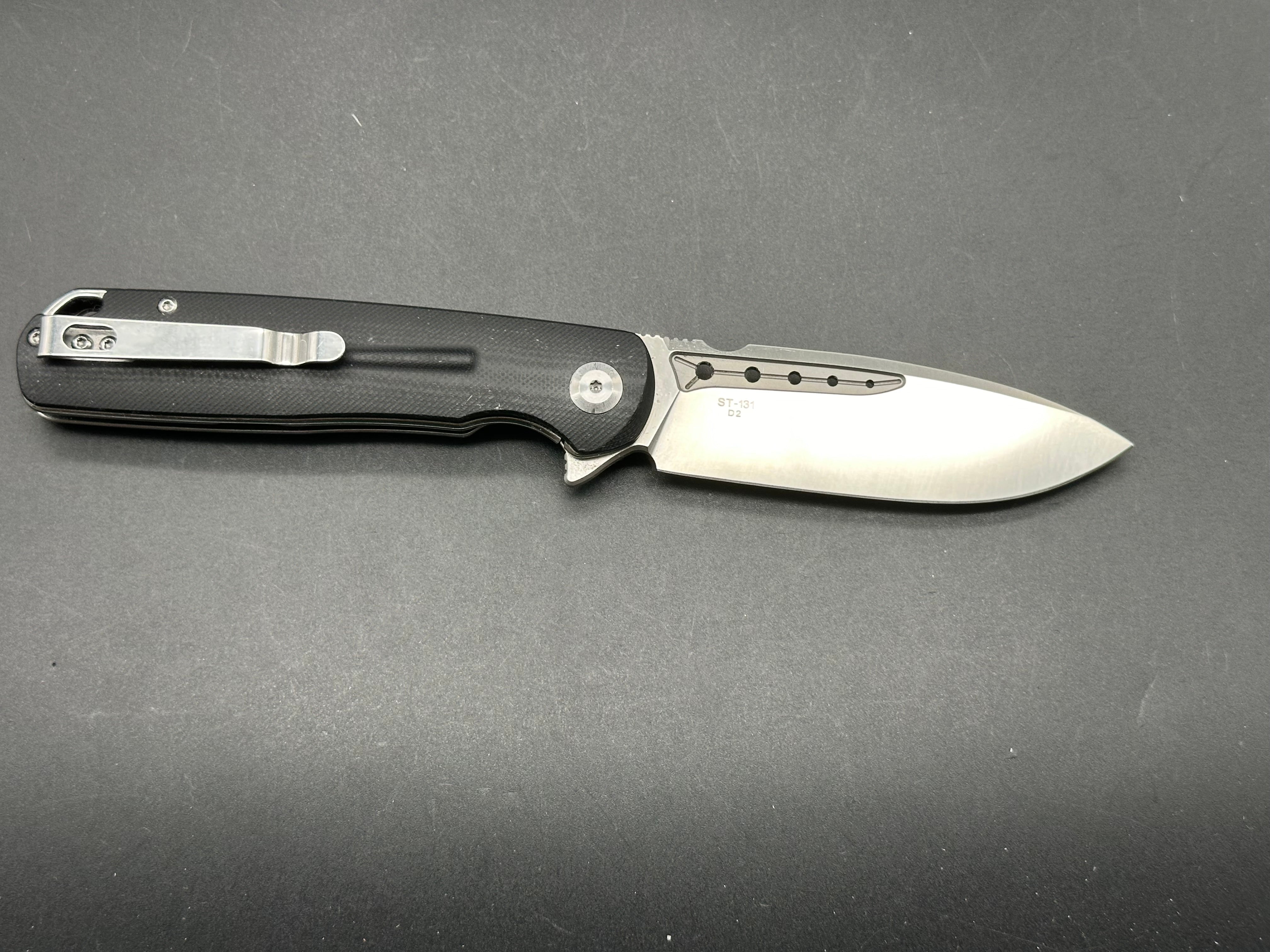 Sitivien ST131 Folding Pocket Knife - D2 Steel Blade, Black G10 Handle, Liner Lock Mechanism for EDC, Camping & Outdoor Activities