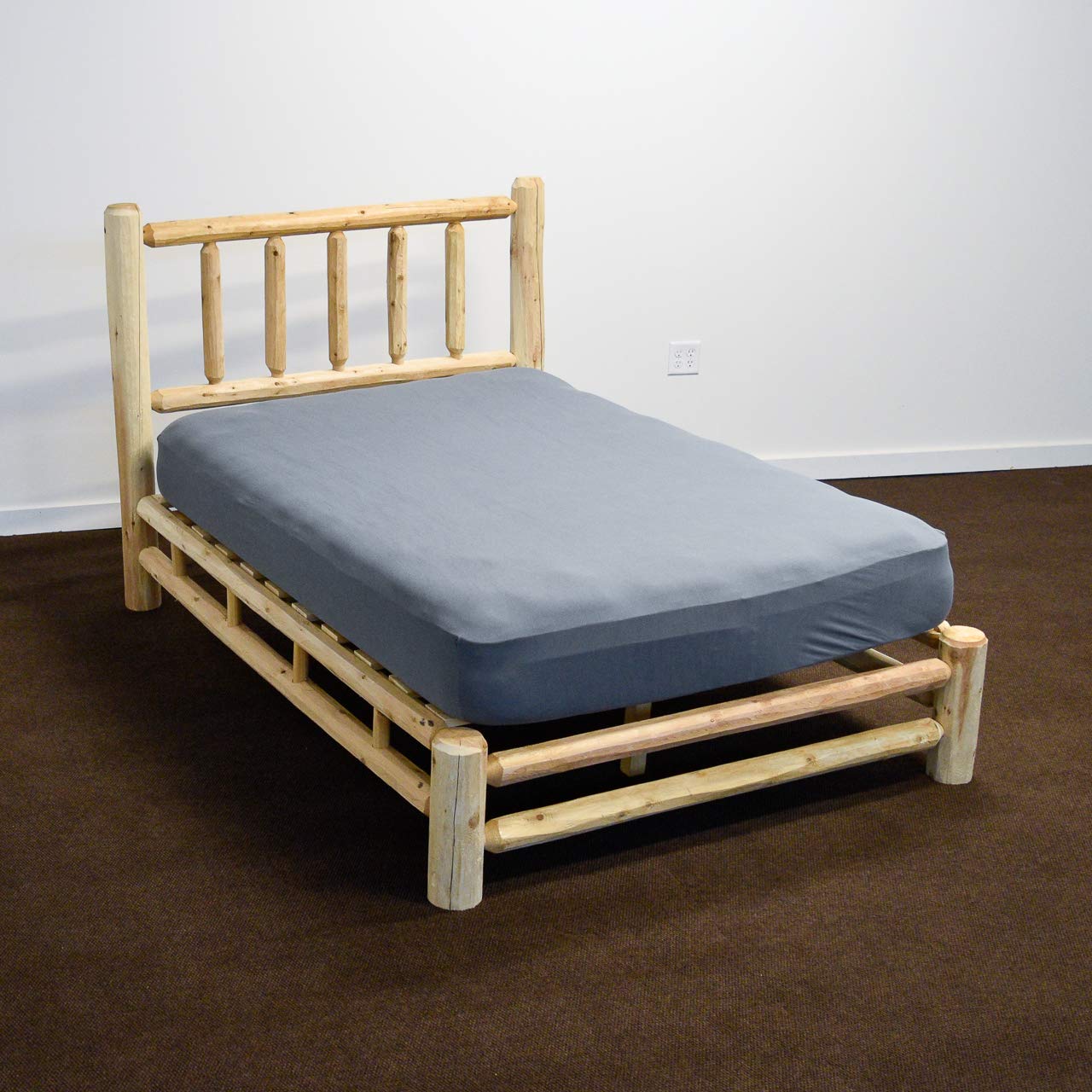 White Cedar Log Platform Bed [Twin Size] - Unfinished Natural Beige Solid Wood Frame, Handcrafted by Amish in USA - Perfect for Rustic Bedrooms, Cabins & Farmhouse Decor