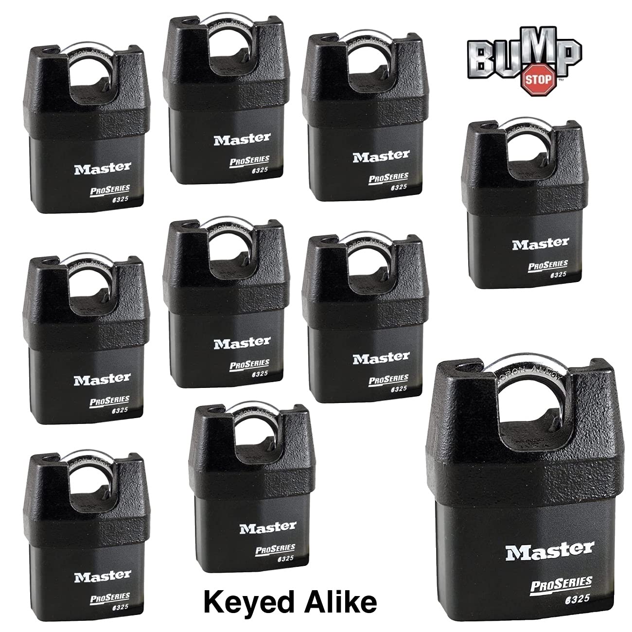 Master Lock Pro Series 6325NKA-10 High Security Padlock (10-Pack) with BumpStop Technology - Heavy Duty Outdoor Use for Storage Units, Toolboxes & Construction Sites