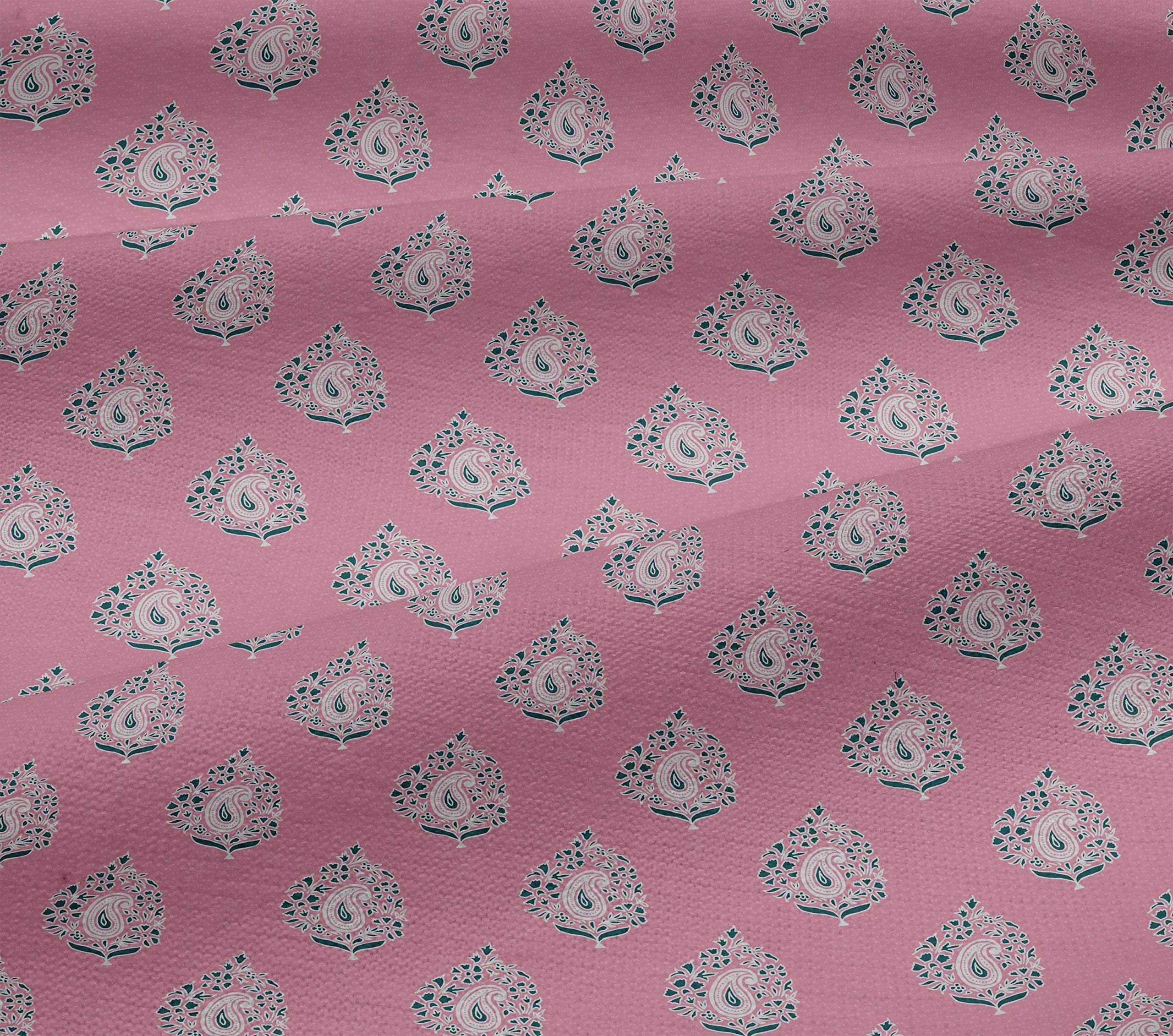 oneOone Cotton Jersey Pink Fabric with Leaves & Floral Print - 58 Inch Wide Dress Material by The Yard | Perfect for DIY Dresses, Skirts, and Home Decor Projects