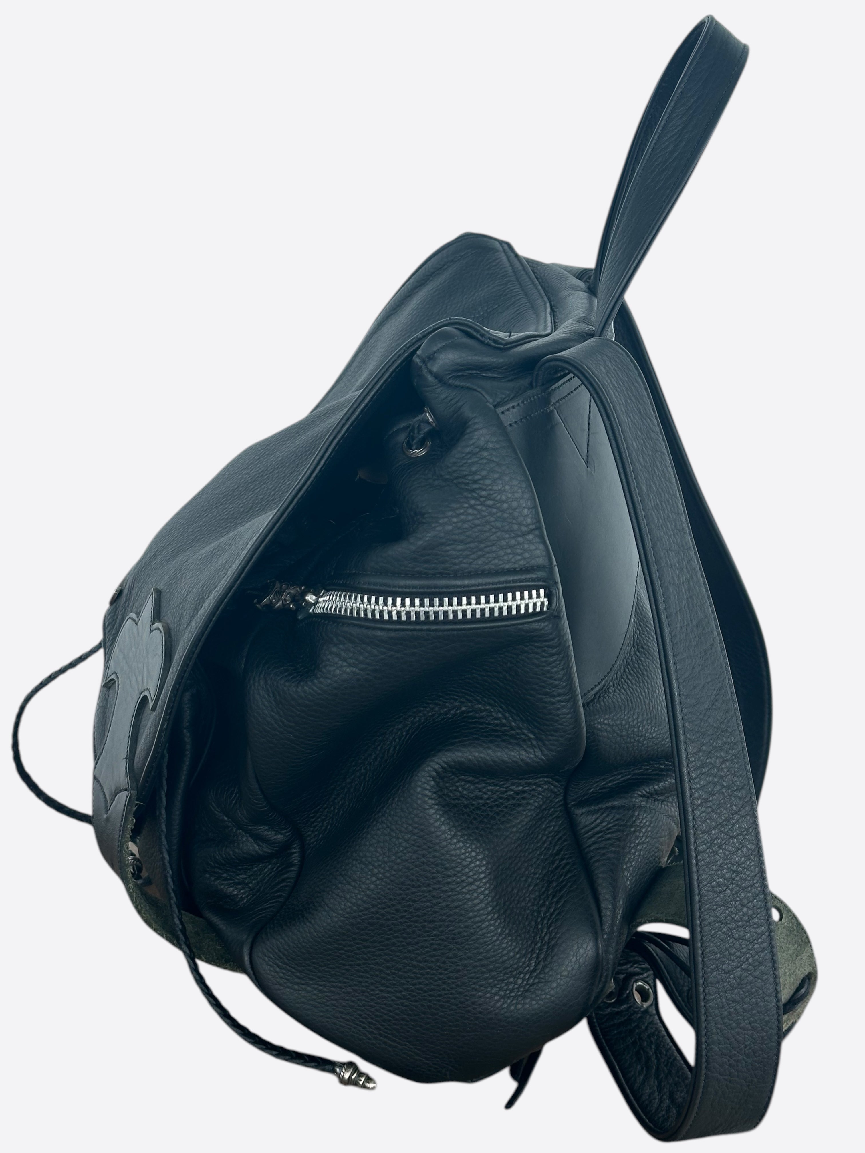 Chrome Hearts Black Leather Gunslinger Backpack for Men & Women - Stylish Gothic Biker Backpack for Travel, School & Everyday Use