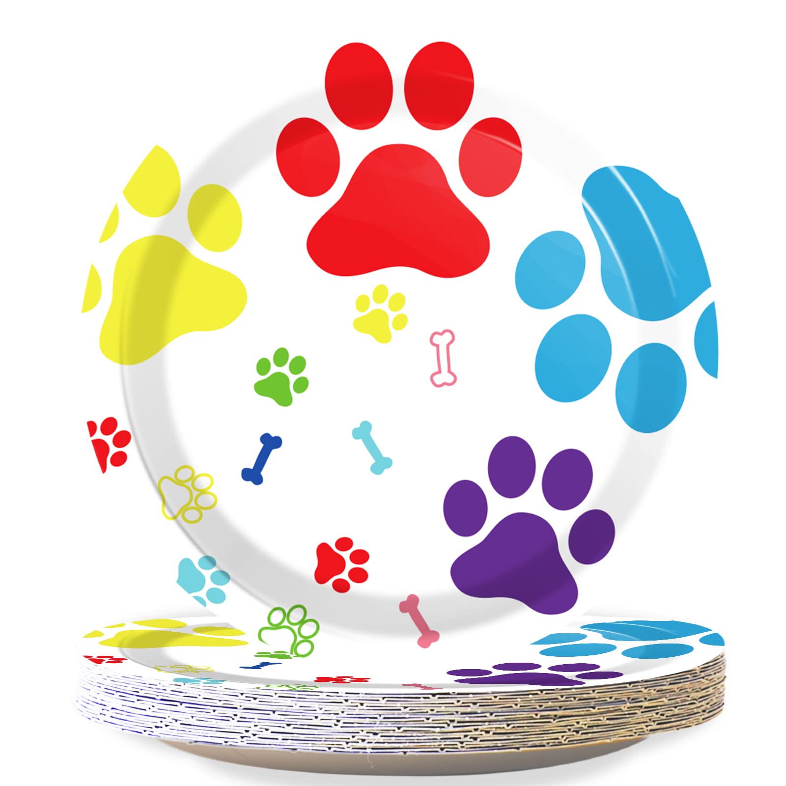 48 Pcs Dog Paw Print Party Plates - Disposable Dog Themed Birthday Party Supplies for Dog Party, Baby Shower, Dessert Table Decorations | Perfect for Pet Lovers, Puppy Birthday, and Animal Theme Celebrations