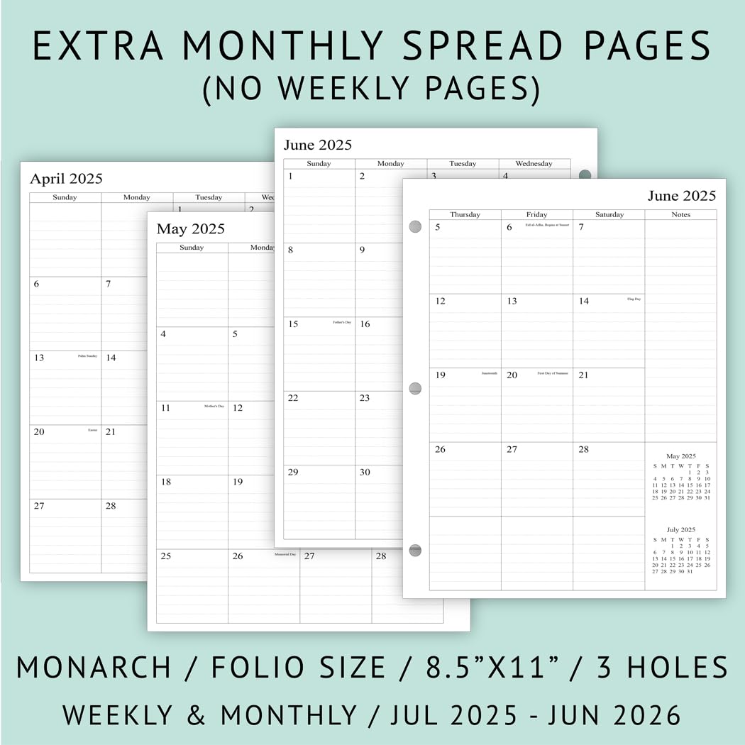 Newestor 2025-2026 Weekly Planner Refill Pages for 3-Ring Binder - July 2025 to June 2026 Calendar with Monthly Tabs, 8.5