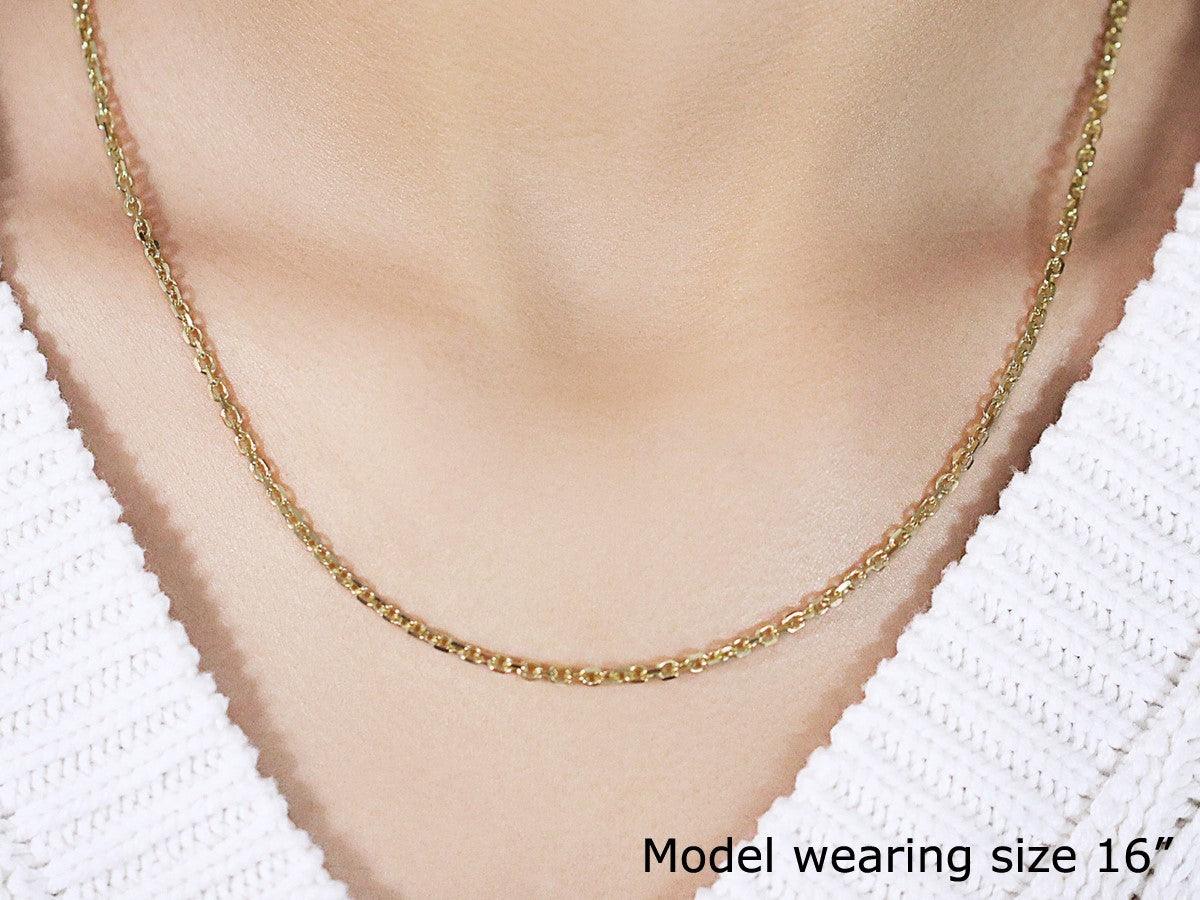 2.6mm 18k Yellow Gold Diamond Cut Cable Link Chain Necklace for Women - Elegant Layering Jewelry for Everyday Wear, Special Occasions & Gifts
