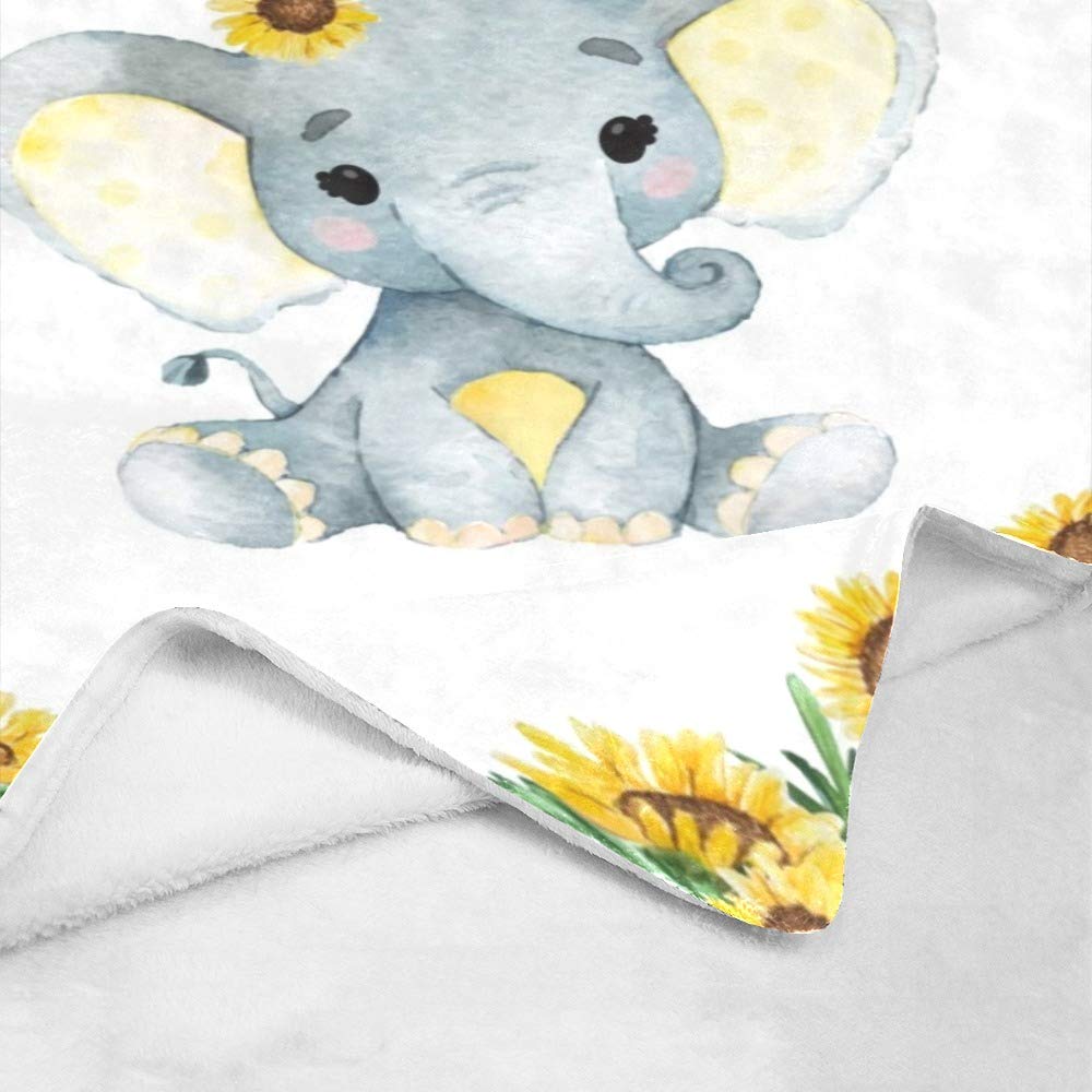 Personalized Kids Fleece Blanket with Name - Custom Elephant Baby Floral Throw Blanket for Bed (30