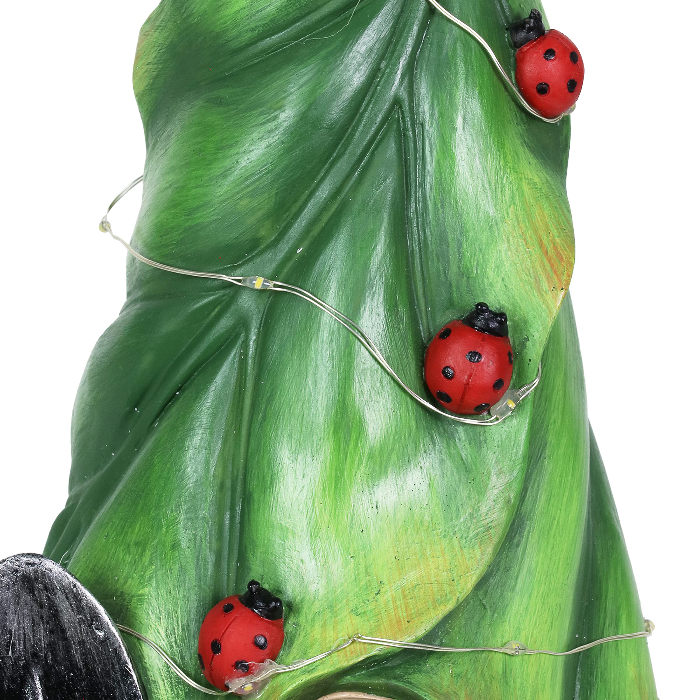 Solar-Powered Garden Gnome Statue with LED Firefly Lights - Exhart Outdoor Lawn Decor with Ladybugs & Trowel - 22 LED Lights, 7x5x14 Inch - Perfect for Yard, Garden & Patio Decoration