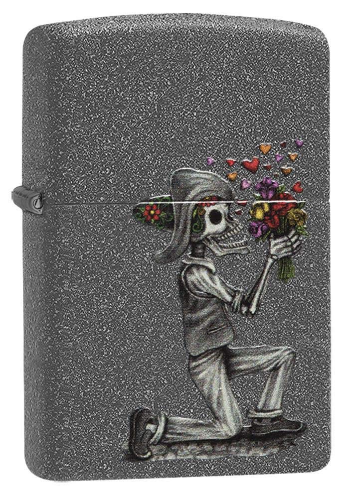 Zippo Skeleton Flowers Iron Stone Pocket Lighter Gift Set - Perfect for Outdoor Camping, Hiking, and Everyday Carry (EDC)