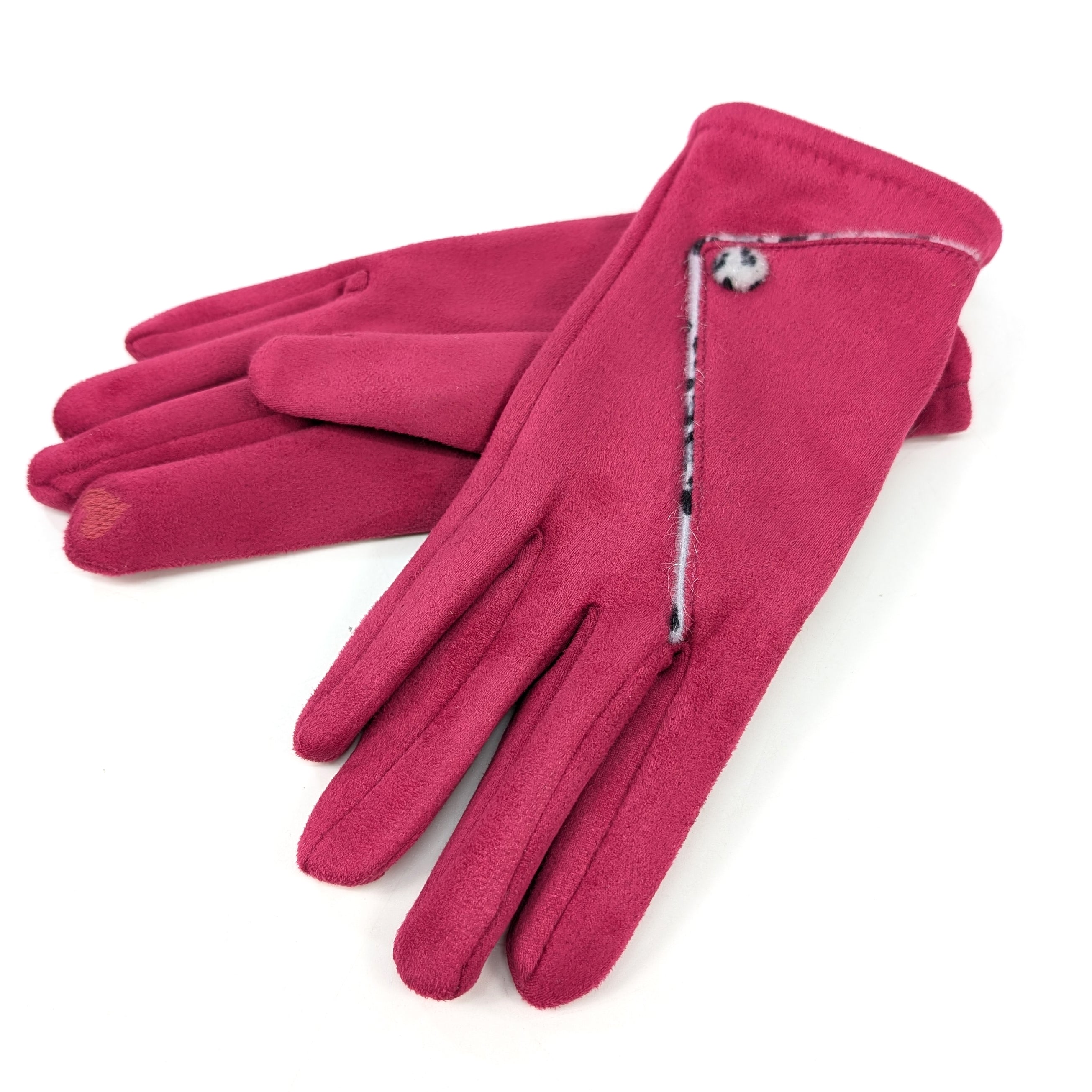 Animal Print Foldable Suede Gloves for Women - Stylish Bright Pink Winter Accessories for Driving, Fashion & Outdoor Activities