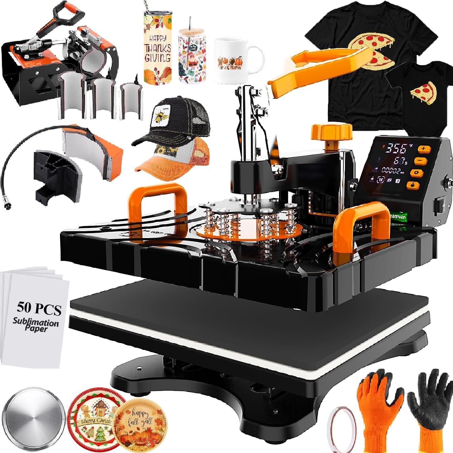 12x15 Inch 8-in-1 Heat Press Machine 850W with 360° Rotation Swing-Away Plate - Sublimation Printer for T-Shirts, Caps, Mugs & Tumblers - Perfect for DIY Custom Apparel, Hats & Drinkware at Home or Small Business