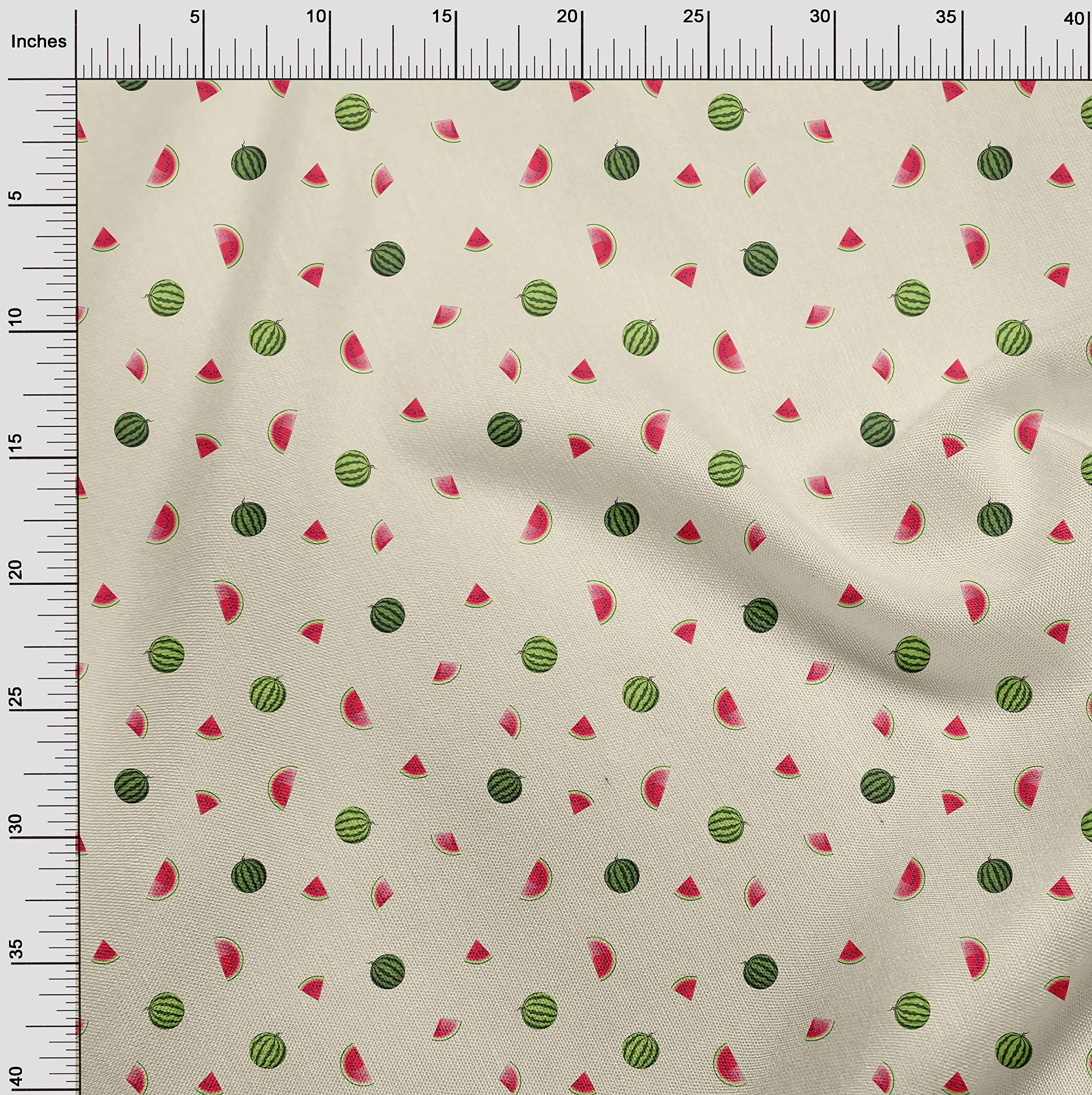 oneOone Georgette Viscose Fabric - Watermelon Fruit Print Sewing Material 42