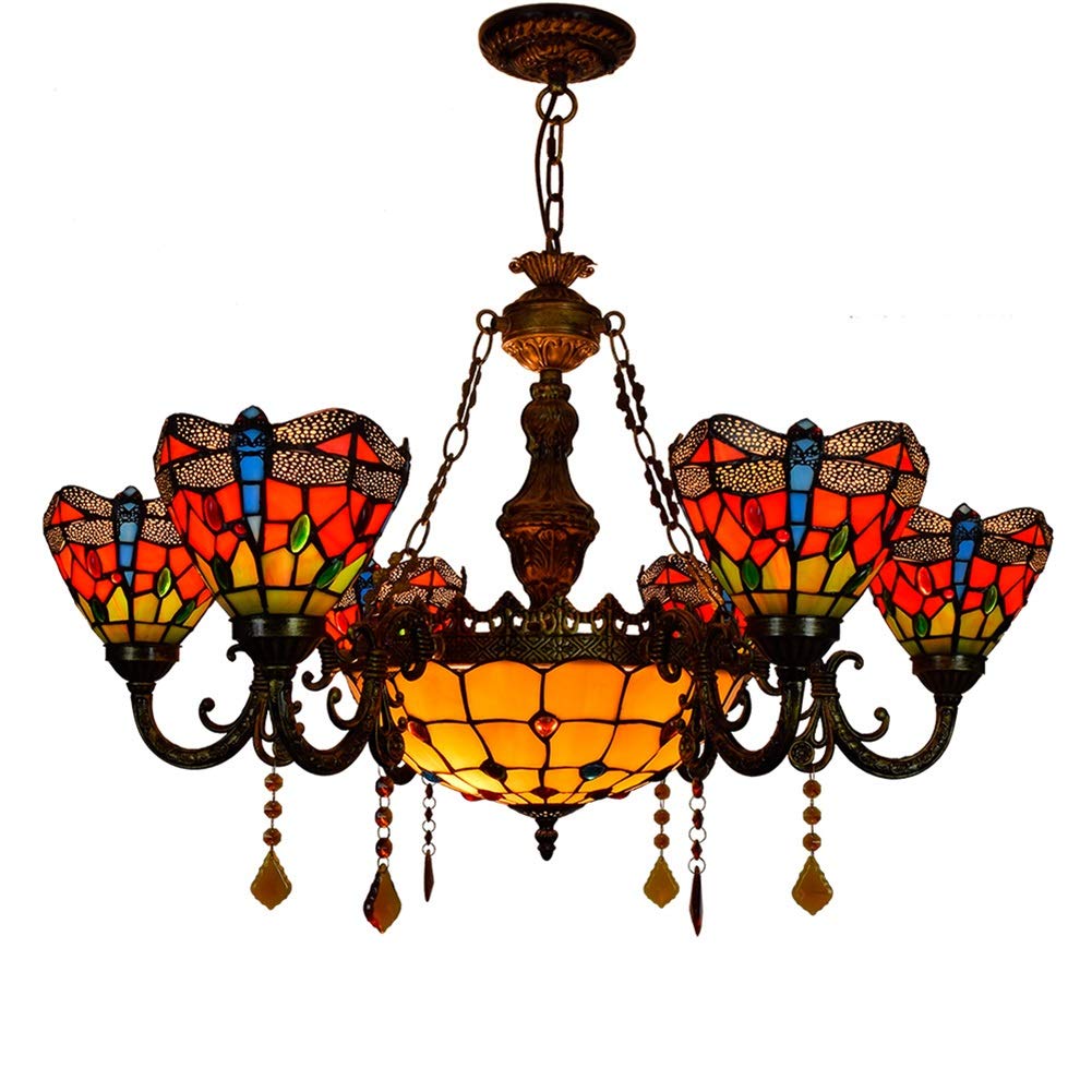 Modern Tiffany Stained Glass Pendant Lamp - American Minimalist Design, Festive Red, Multi-Head Hanging Light for Dining Room, Living Room & Bedroom | Perfect for Holiday Decor, Romantic Dinners & Cozy Ambiance