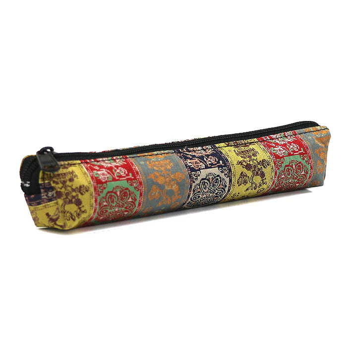 Japanese Traditional Nishijin Woven Pencil Case - Kyoto Handmade Red Dyed Ivory Ruler | Authentic Japanese Stationery for School, Office & Gift