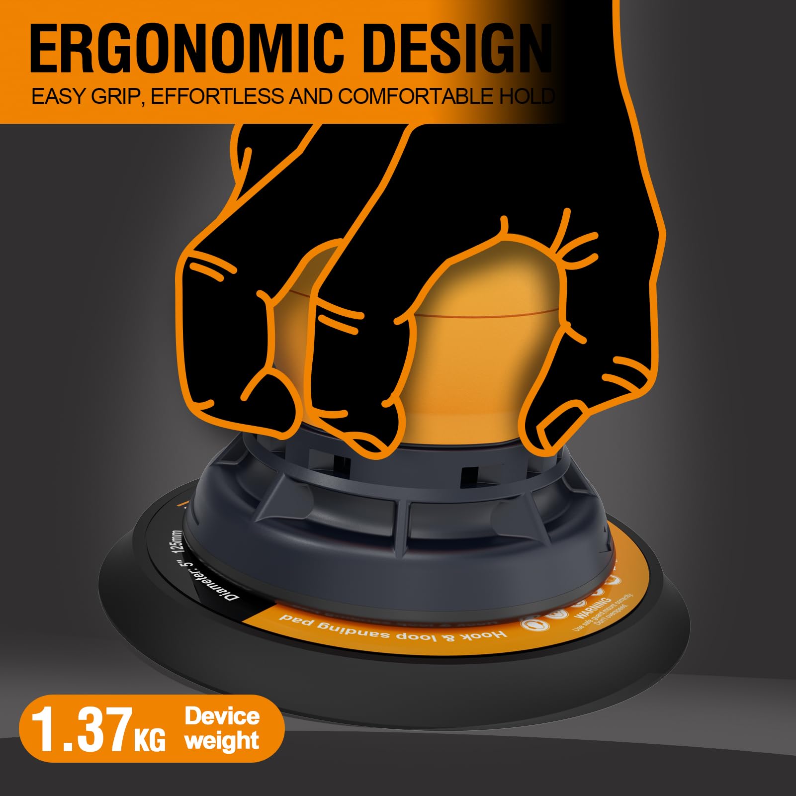 MAXXT Electric 5mm Random Orbital Sander with Brushless Motor - 5 & 6 Inch Sanding Pads, Central Vacuum System - Ideal for Woodworking, Primary Wood & Panel Processing (Orange) - Perfect for DIY Projects, Furniture Refinishing & Surface Preparation