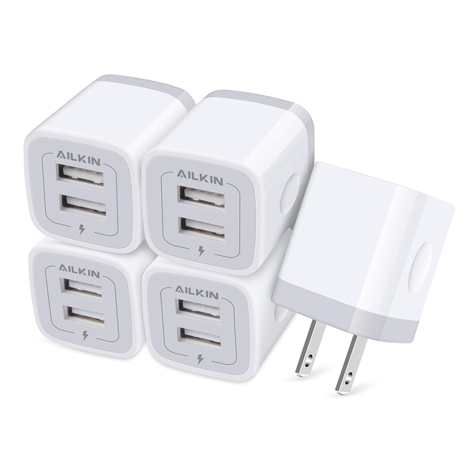 5-Pack USB Wall Charger Fast Charging Block - Dual Port Power Adapter Cube for iPhone 14/13/12/11/SE, Samsung Galaxy, iPad - Quick Travel Charger Brick for Home, Office & Car Use