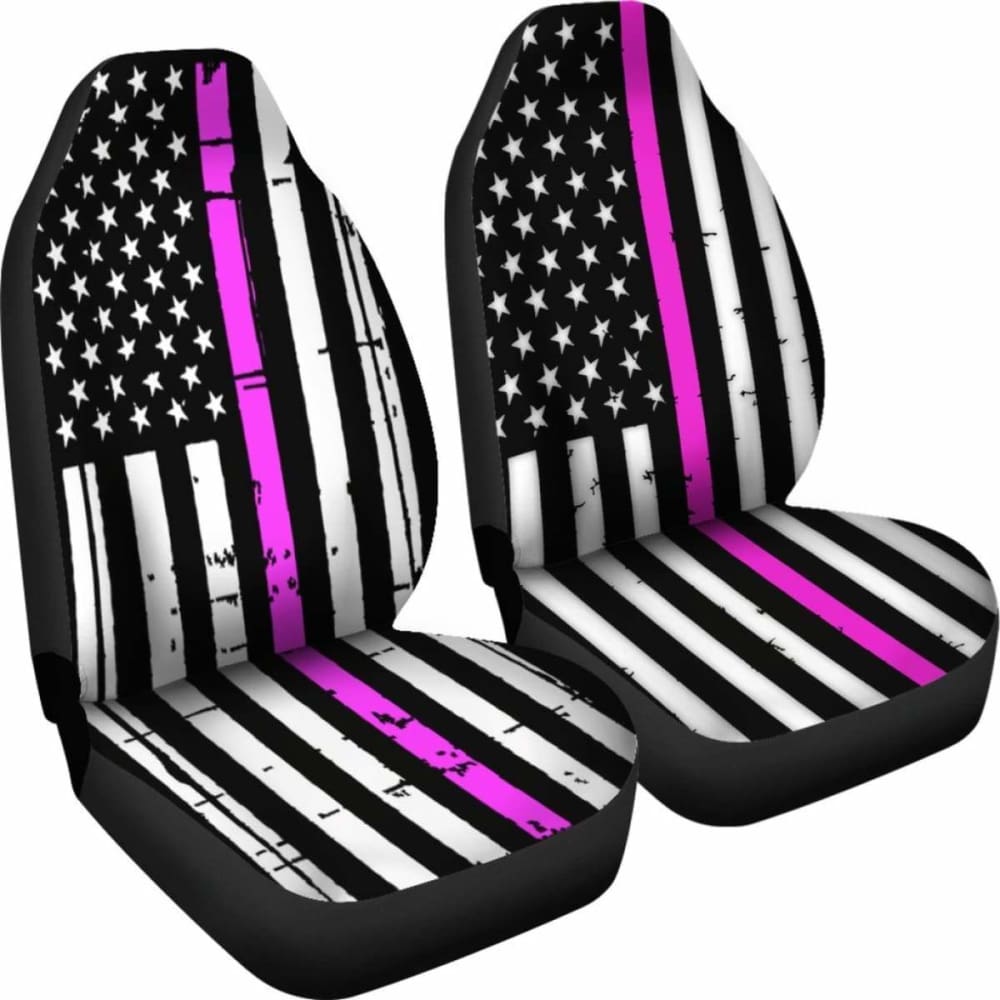 American Flag Car Seat Covers - Pink Stripe Design (Set of 2) | Patriotic Auto Accessories for Trucks & SUVs | Perfect for 4th of July & Veterans Day Decor
