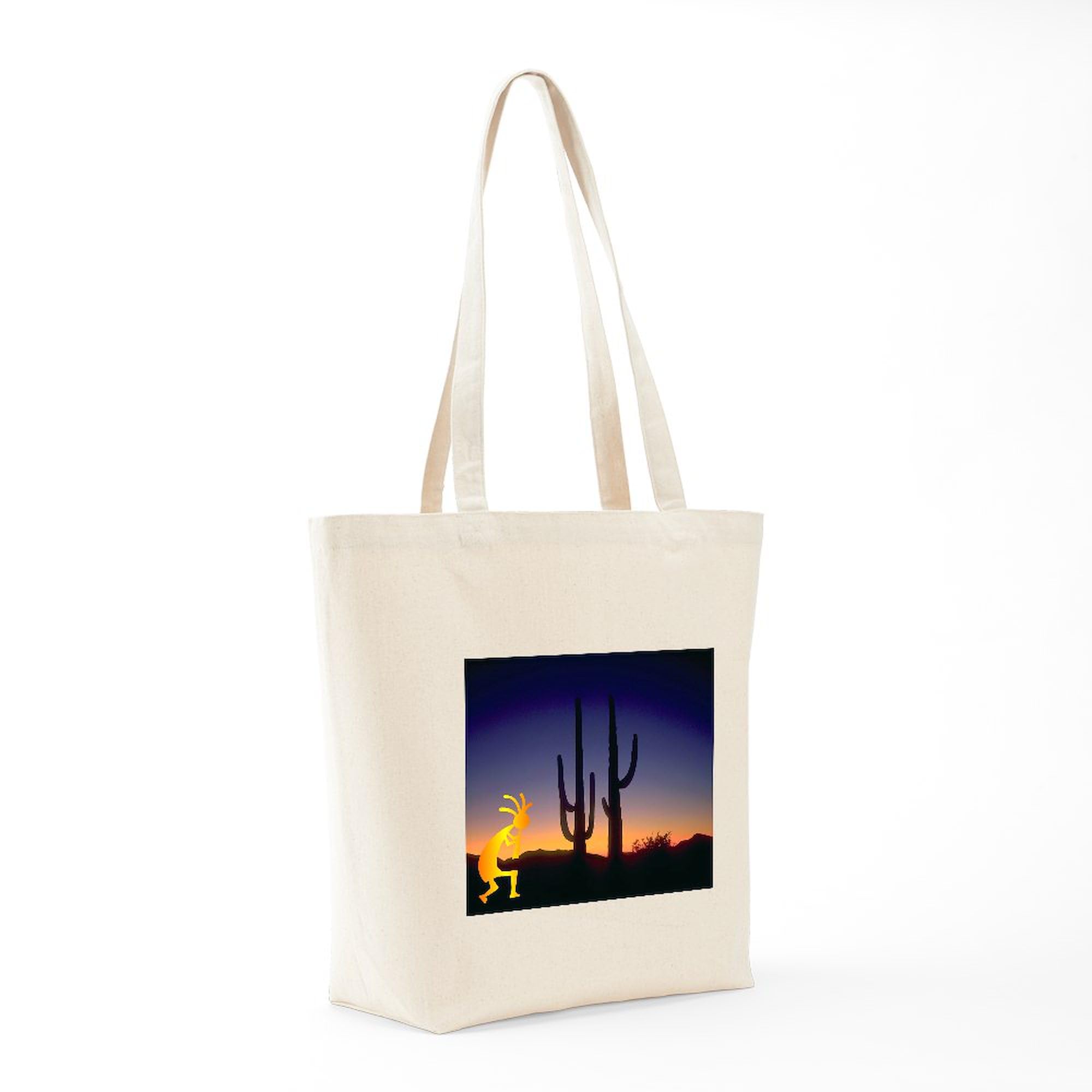 Cactus and Kokopelli Canvas Tote Bag - Natural Reusable Shopping Bag for Groceries, Beach, Work & Eco-Friendly Lifestyle