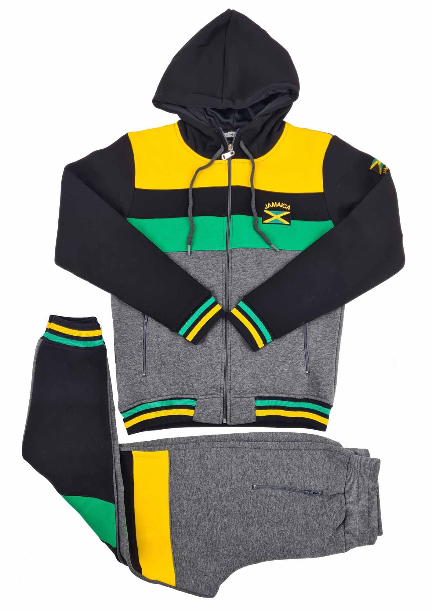 Stylish TIME IS MONEY Men's Designer Urban Hip Hop Jamaica Tracksuit - Black & Charcoal Grey | Perfect for Streetwear, Dance, and Casual Outfits