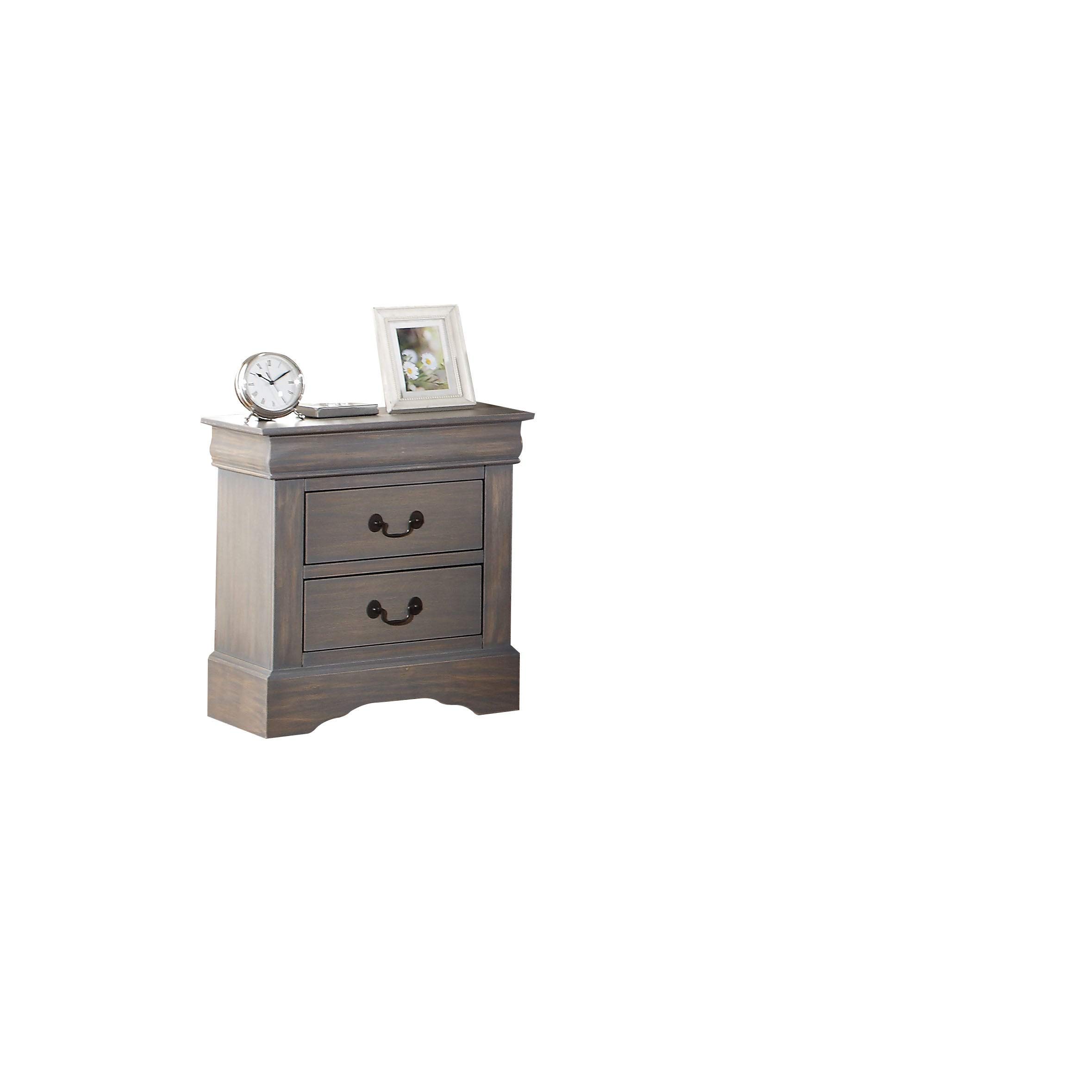 Antique Grey 2-Drawer Nightstand - Transitional MDF Rubberwood Veneer Bedside Table for Bedroom, Living Room & Guest Room - Compact Storage Solution with Smooth Gliding Drawers