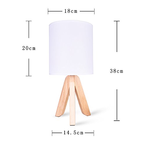 Minimalist White Fabric Lamp Shade with Wooden Base - Classic Bedside Table Lamp with Dimmer Switch (Bulbs Not Included) | Perfect for Bedroom, Living Room & Office Decor | TD0300-DIM