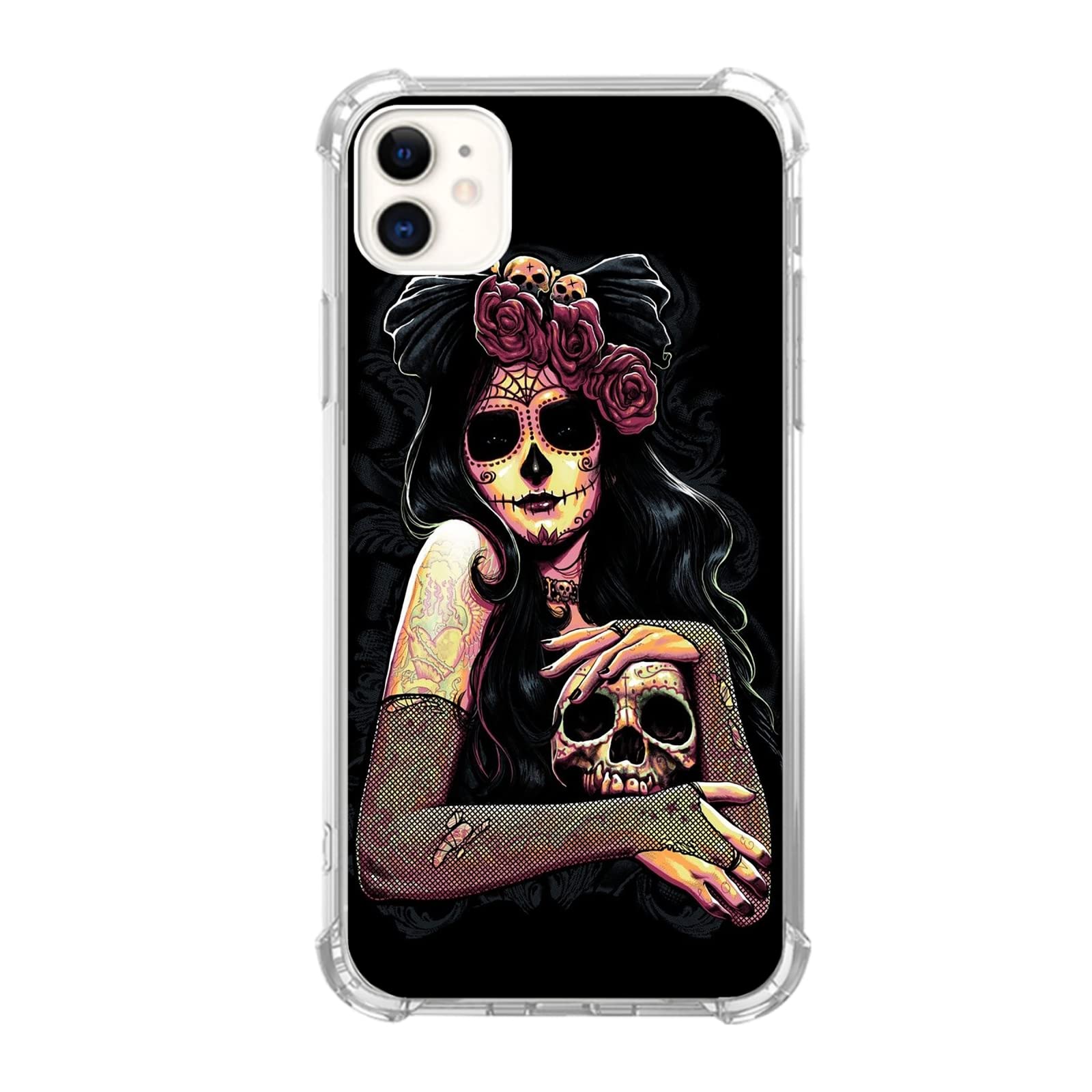 **Sugar Skull Girl Phone Case for iPhone 11 - Trendy Floral Skull Design, Durable TPU Bumper Cover for Women & Men - Perfect for Halloween, Parties & Everyday Use**