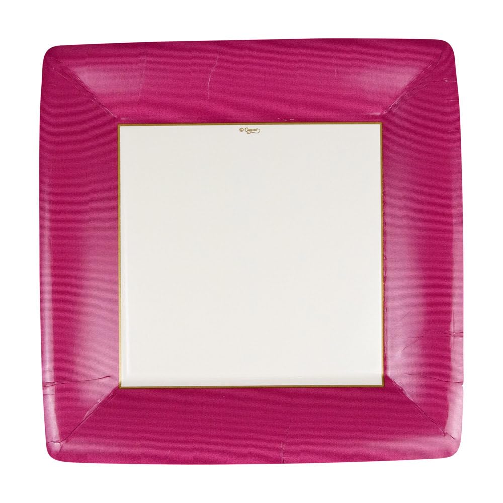Caspari 8-Pack Grosgrain Square Paper Dinner Plates - Elegant Rose Color for Parties, Weddings & Special Events | Disposable Tableware for Easy Cleanup