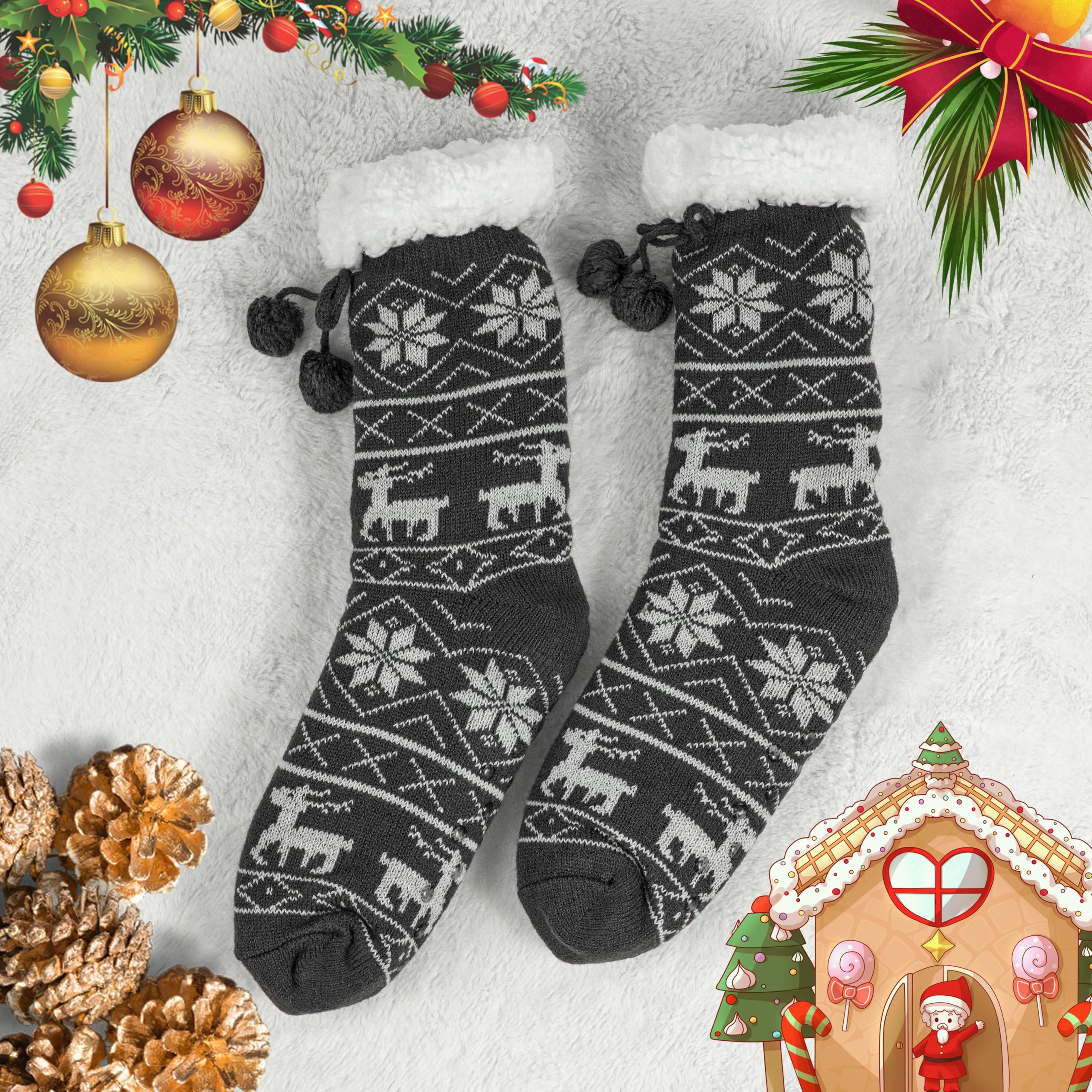 BenSorts Women's Non-Slip Winter Thick Slipper Socks with Grippers - Warm Fuzzy House Socks for Cold Weather, Cozy Indoor & Outdoor Wear - Perfect Christmas Gifts for Her