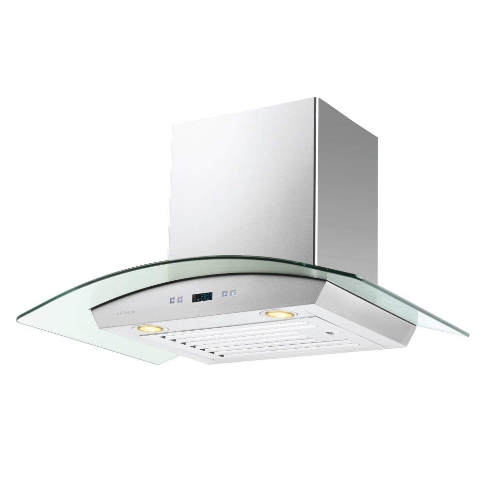 CAVALIERE 30 Inch Stainless Steel Wall Mount Range Hood - 324 CFM Powerful Kitchen Ventilation with Glass Canopy - Perfect for Modern Home Cooking & Grilling