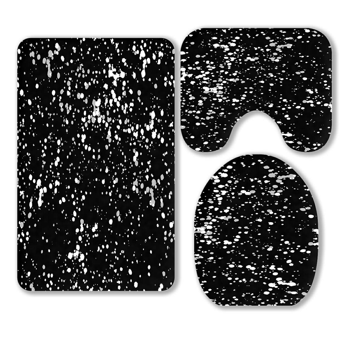 Stylish Abstract 3-Piece Bathroom Rug Set with Speckled Paint Design - Non-Slip Contour Mat & Toilet Lid Cover for Modern Bathrooms | Perfect for Home Decor, Guest Bathrooms & Powder Rooms